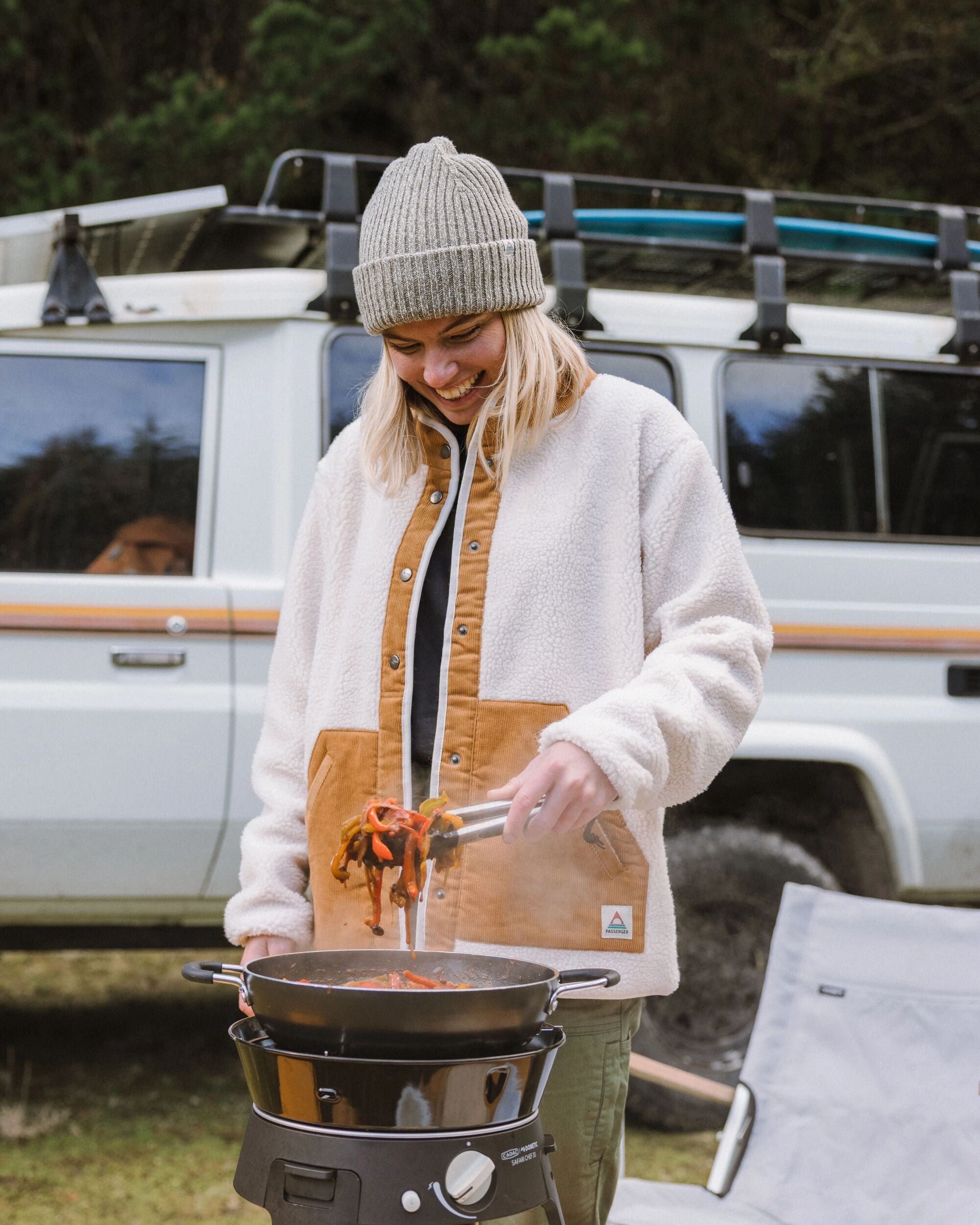 Clover Recycled Cotton-Lined Sherpa Fleece - Vintage White - Lifestyle