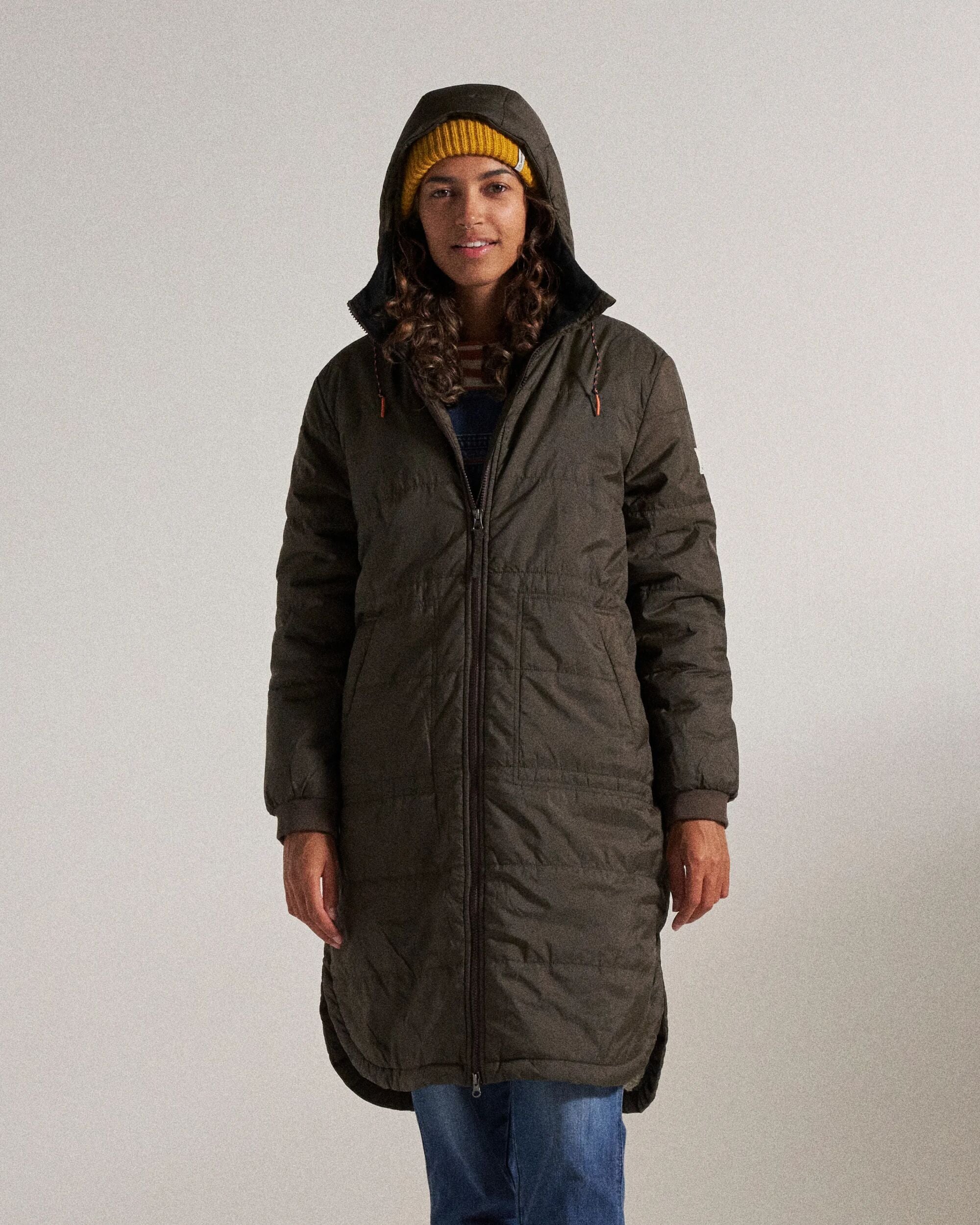 Flora Recycled Sherpa Lined Parka - Coffee - Studio Model