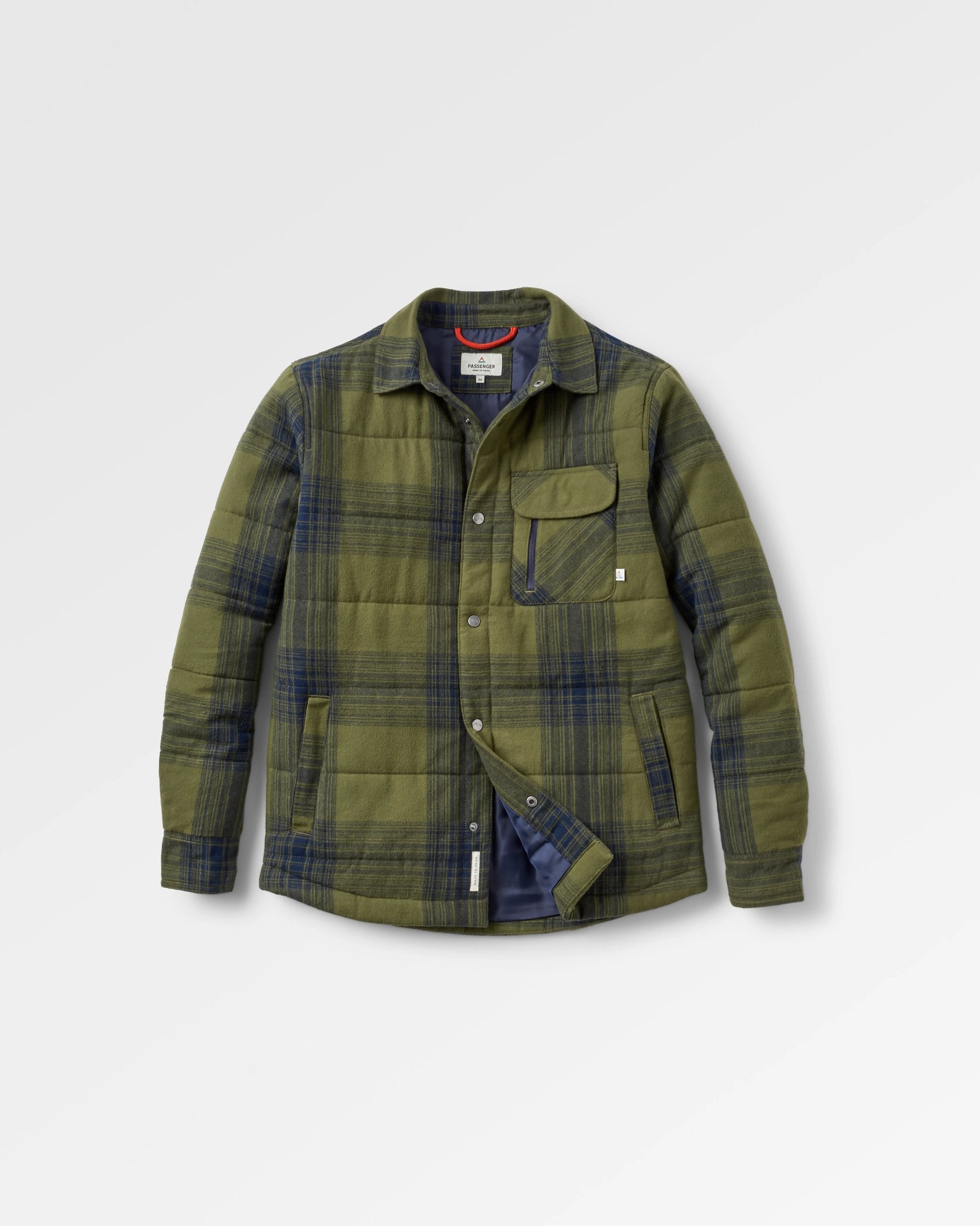 Taranaki Quilted Overshirt - Navy/Khaki Check - Flatlay