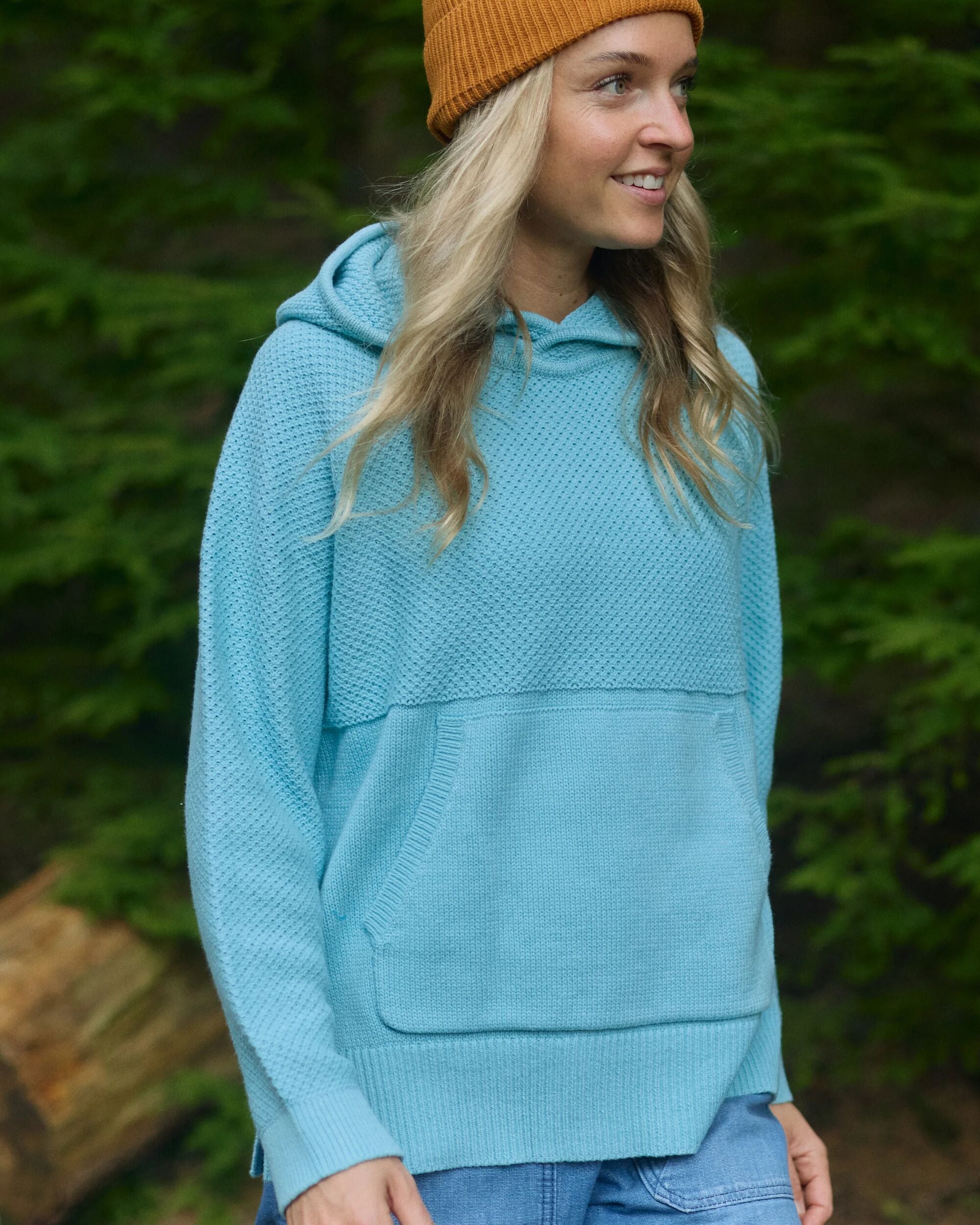 Cove Organic Cotton Knitted Hoodie - Retro Blue - Lifestyle