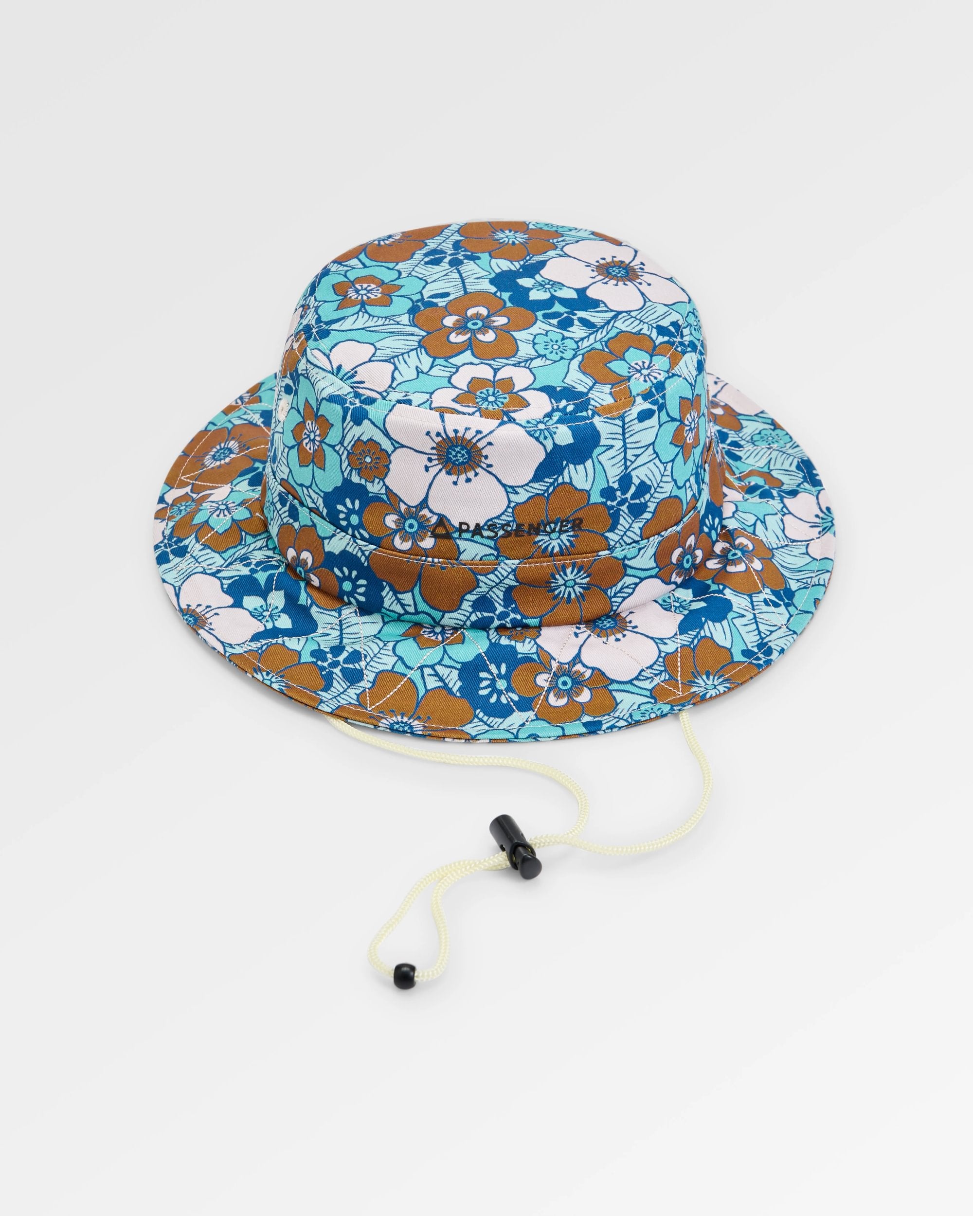 Shaded Organic Bucket Hat - Vintage Floral Aqua - Flatlay