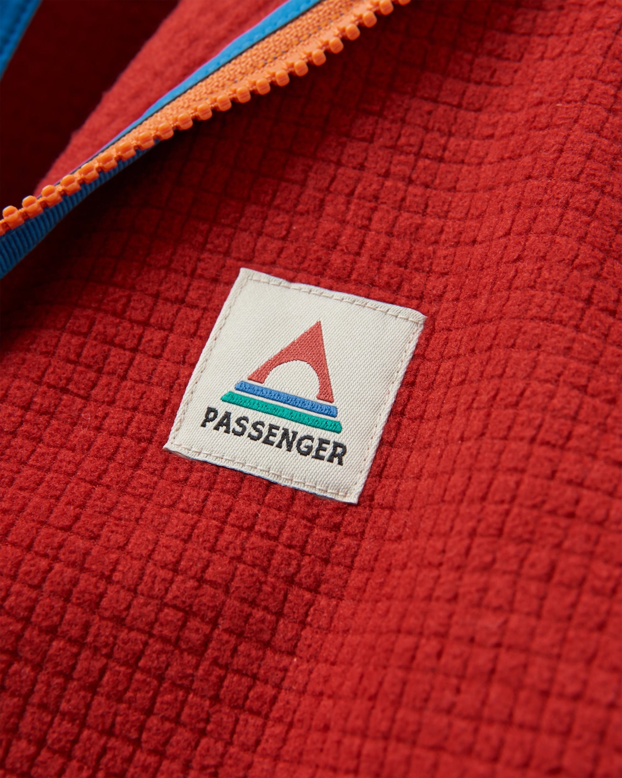 Overlook Recycled Grid Polar Fleece - Red Ochre/Grey Marl - Flatlay