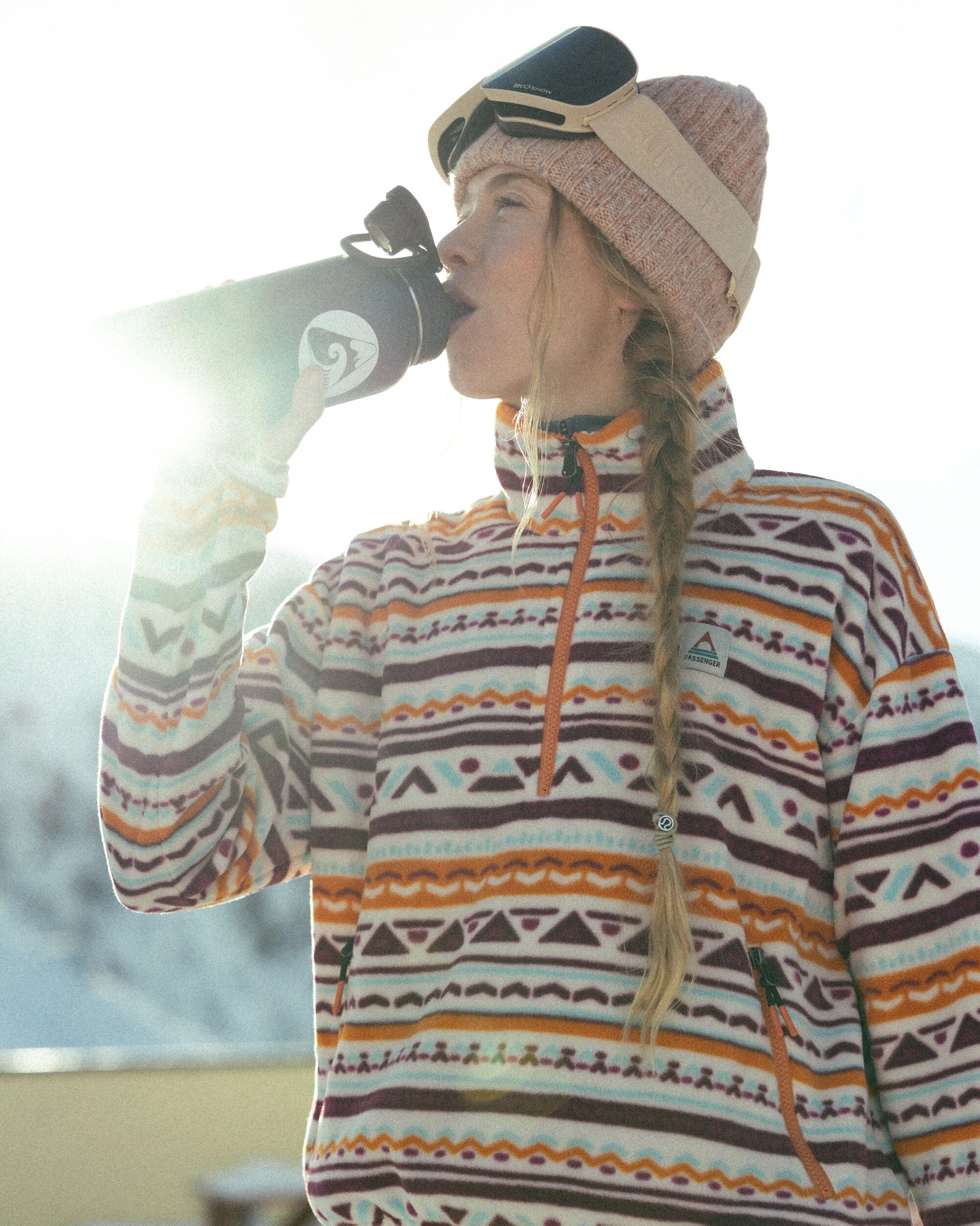 Ayla Recycled Micro Polartec® Fleece - Geo Tracks Birch - Lifestyle