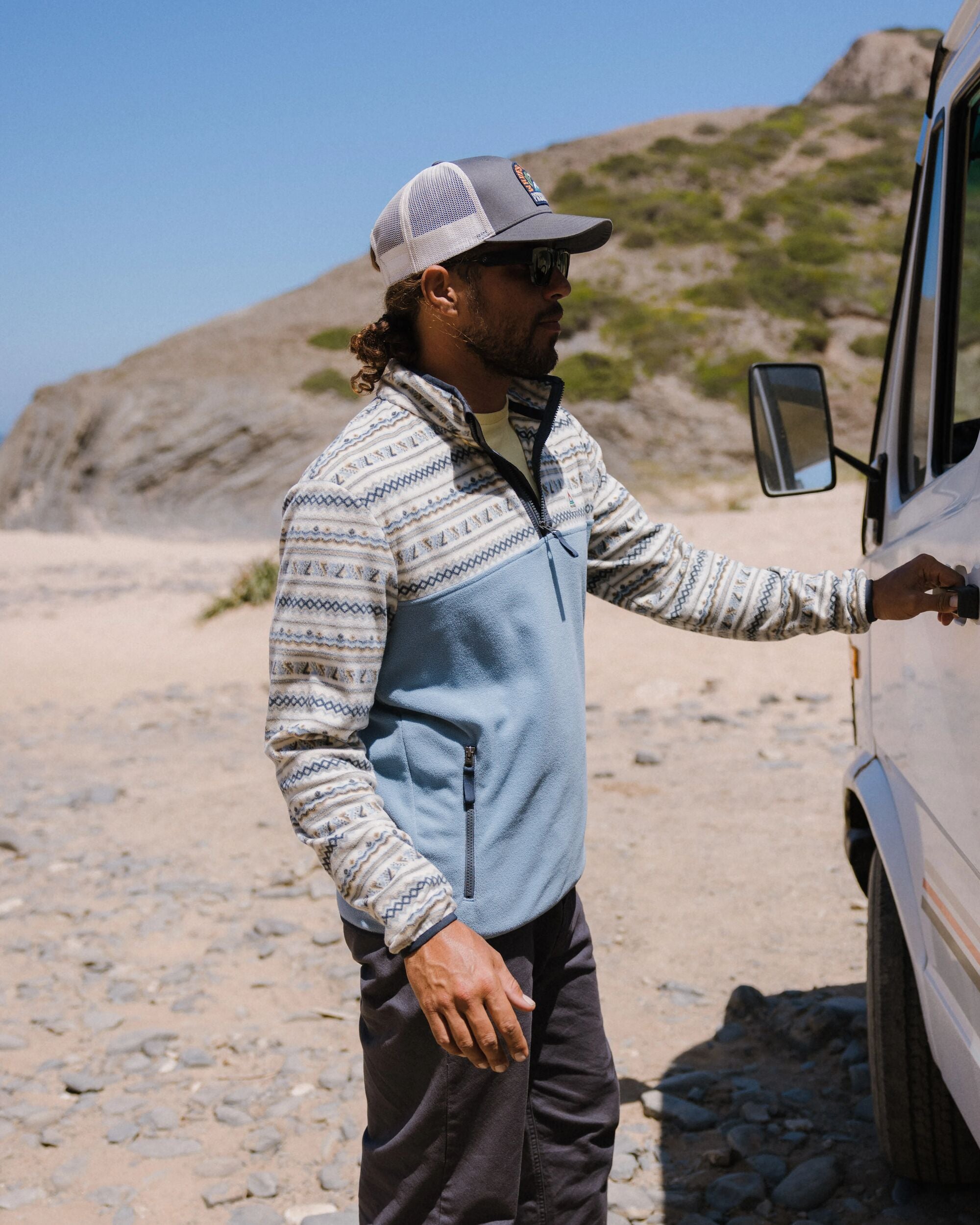 Set Off Recycled Polar 1/4 Zip Fleece - Geo Stripe Birch  - Lifestyle