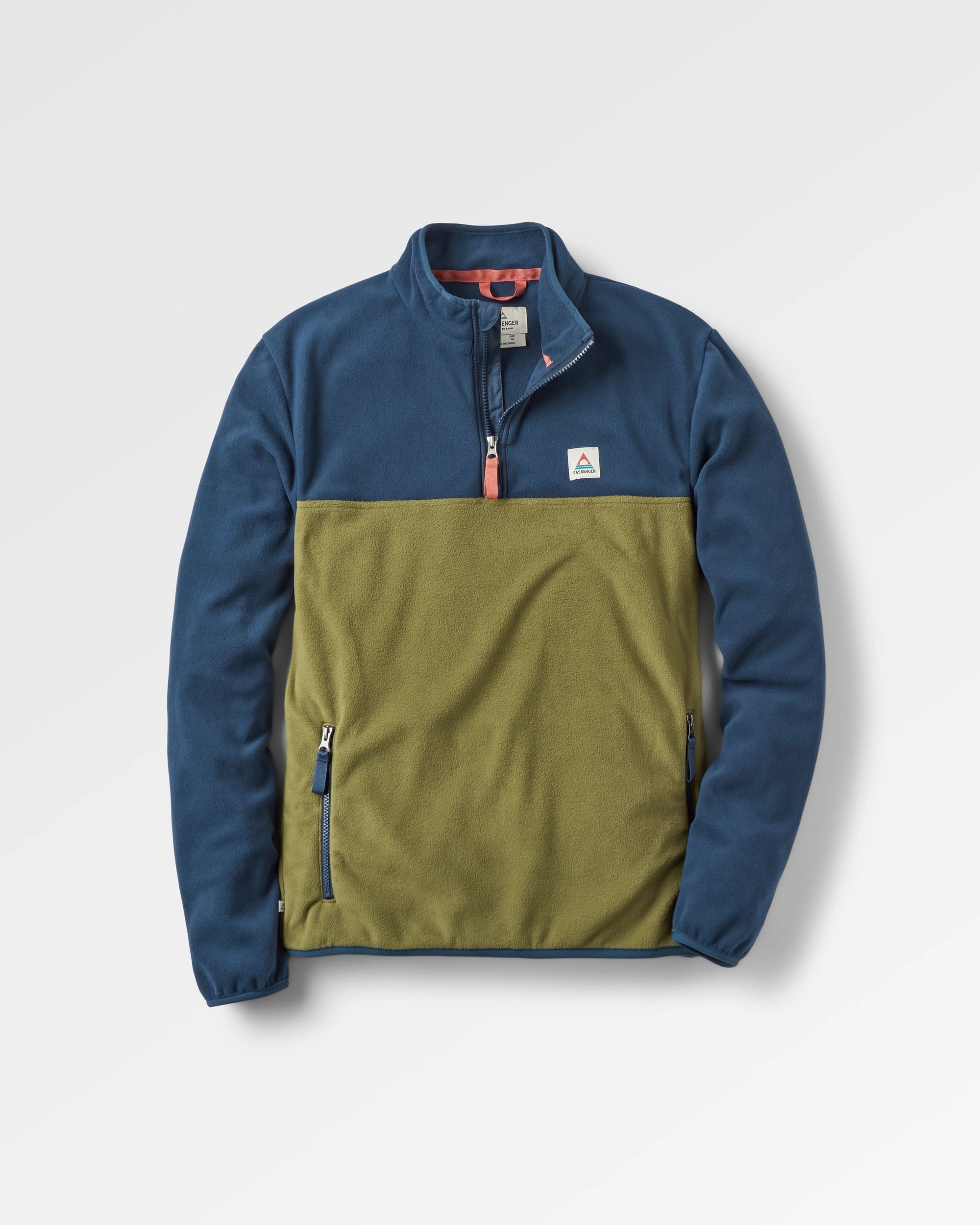 Set Off Recycled Polar 1/4 Zip Fleece - Rich Navy/Khaki - Flatlay