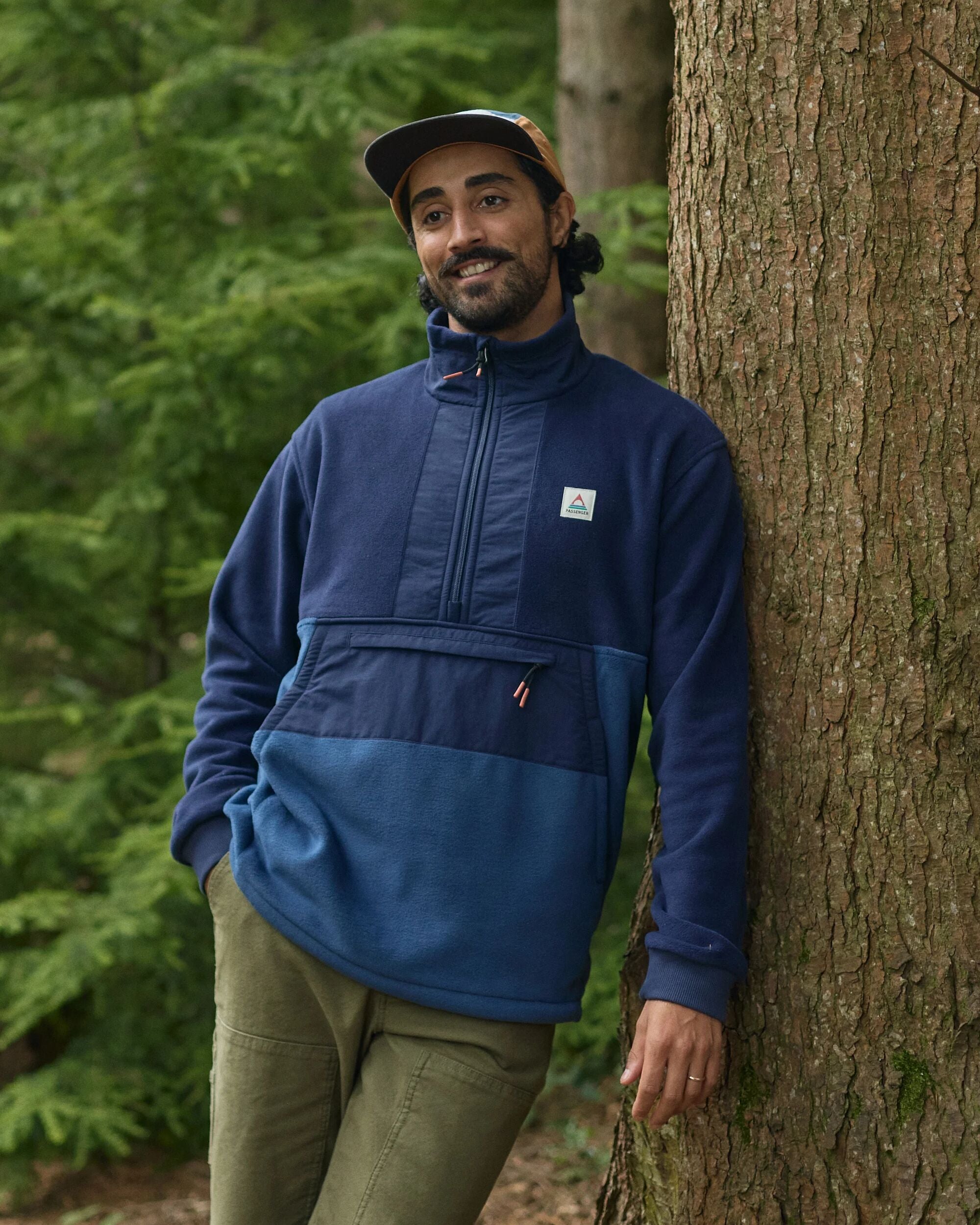 Woodland Hoodless Recycled Polartec® Fleece - Rich Navy/Dark Denim - Lifestyle