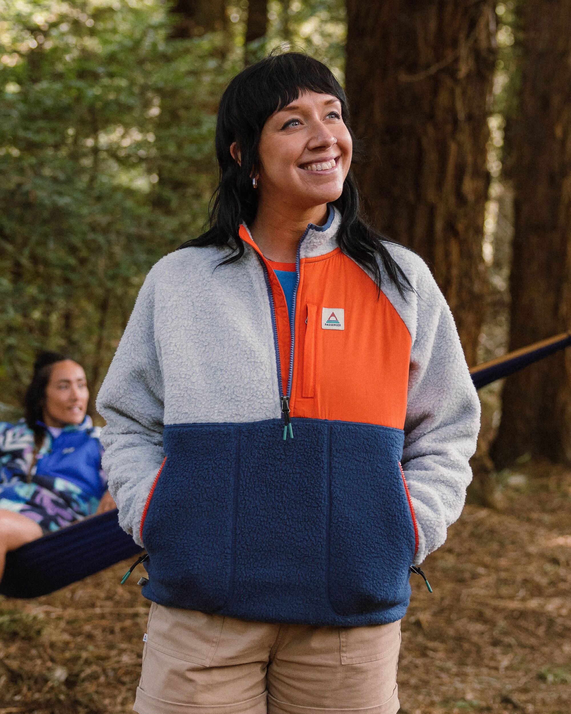 Home Recycled Sherpa Fleece - Grey Marl/Dark Denim - Lifestyle