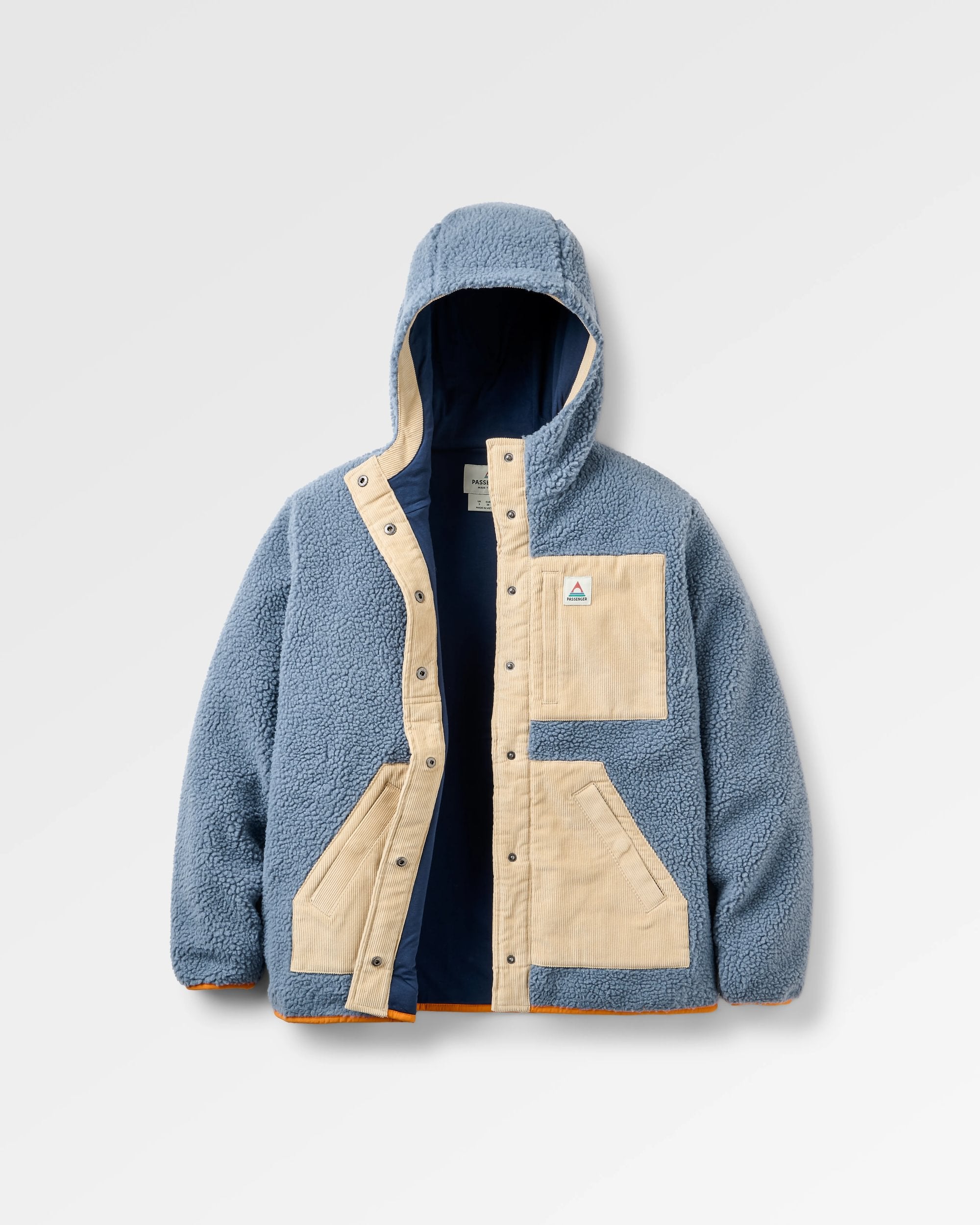Clover Recycled Sherpa Hooded Fleece - Stormy Blue - Flatlay