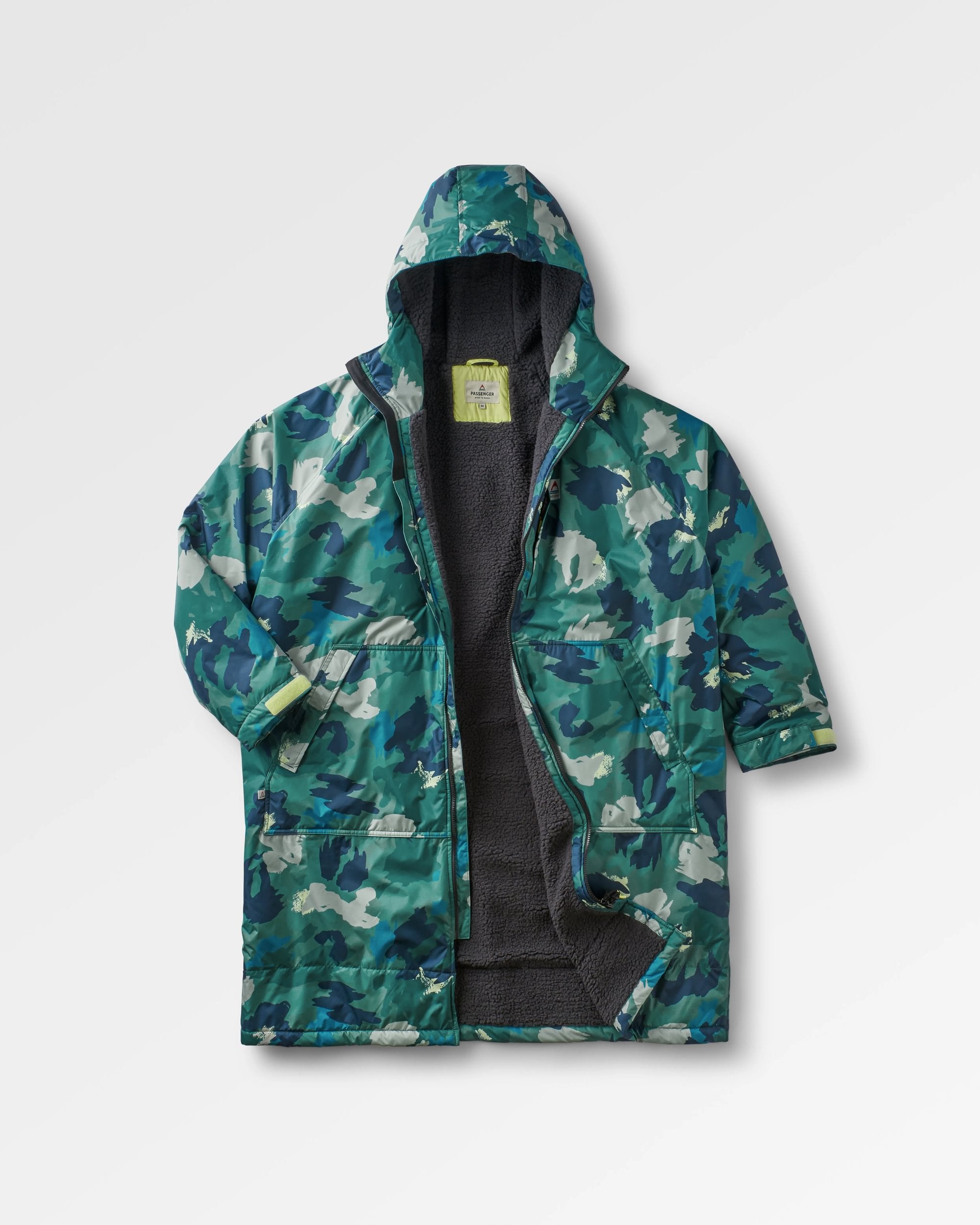 Waves Recycled Sherpa Lined Changing Robe - Alpine Camo Rain Forest - Flatlay