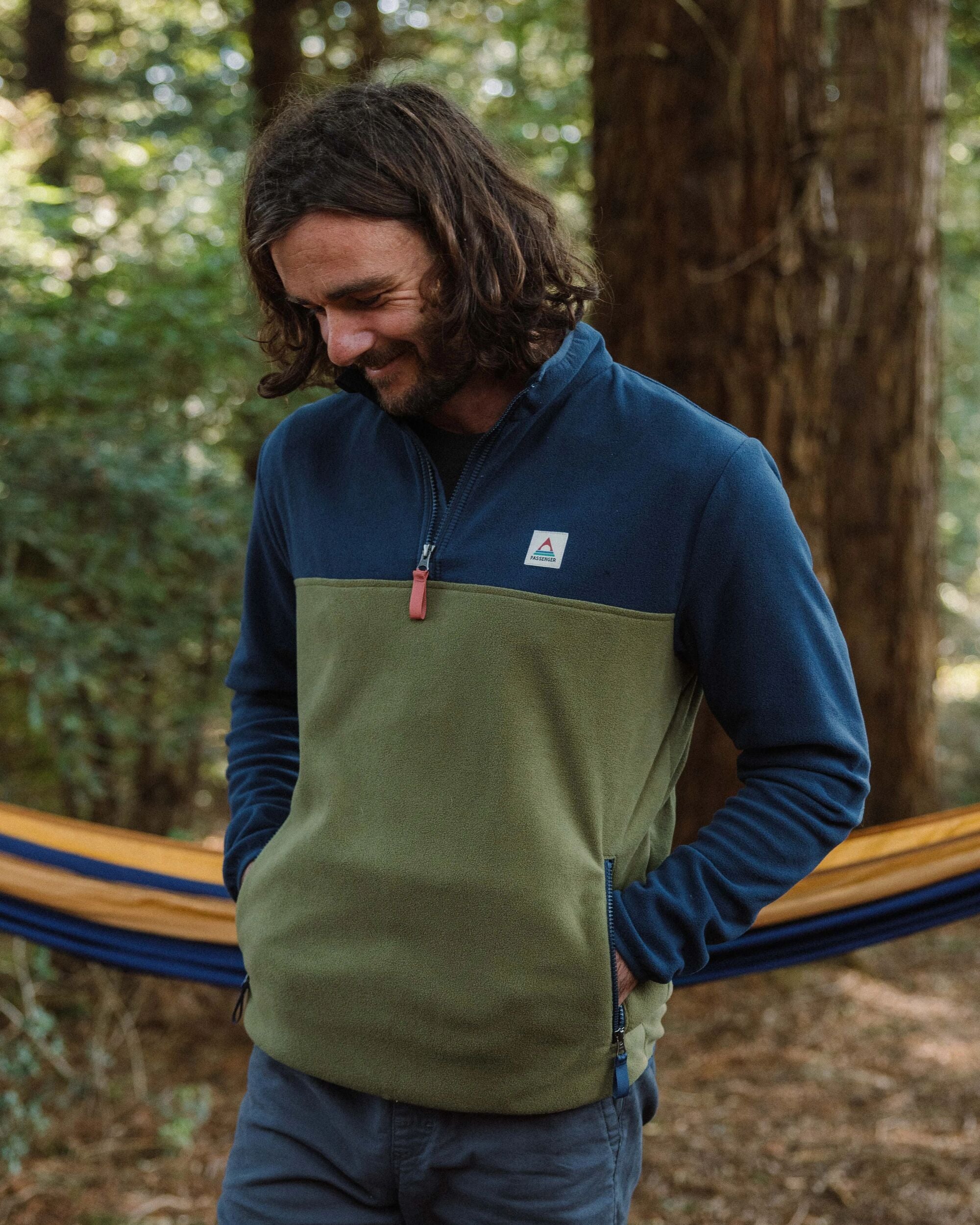 Set Off Recycled Polar 1/4 Zip Fleece - Rich Navy/Khaki - Lifestyle