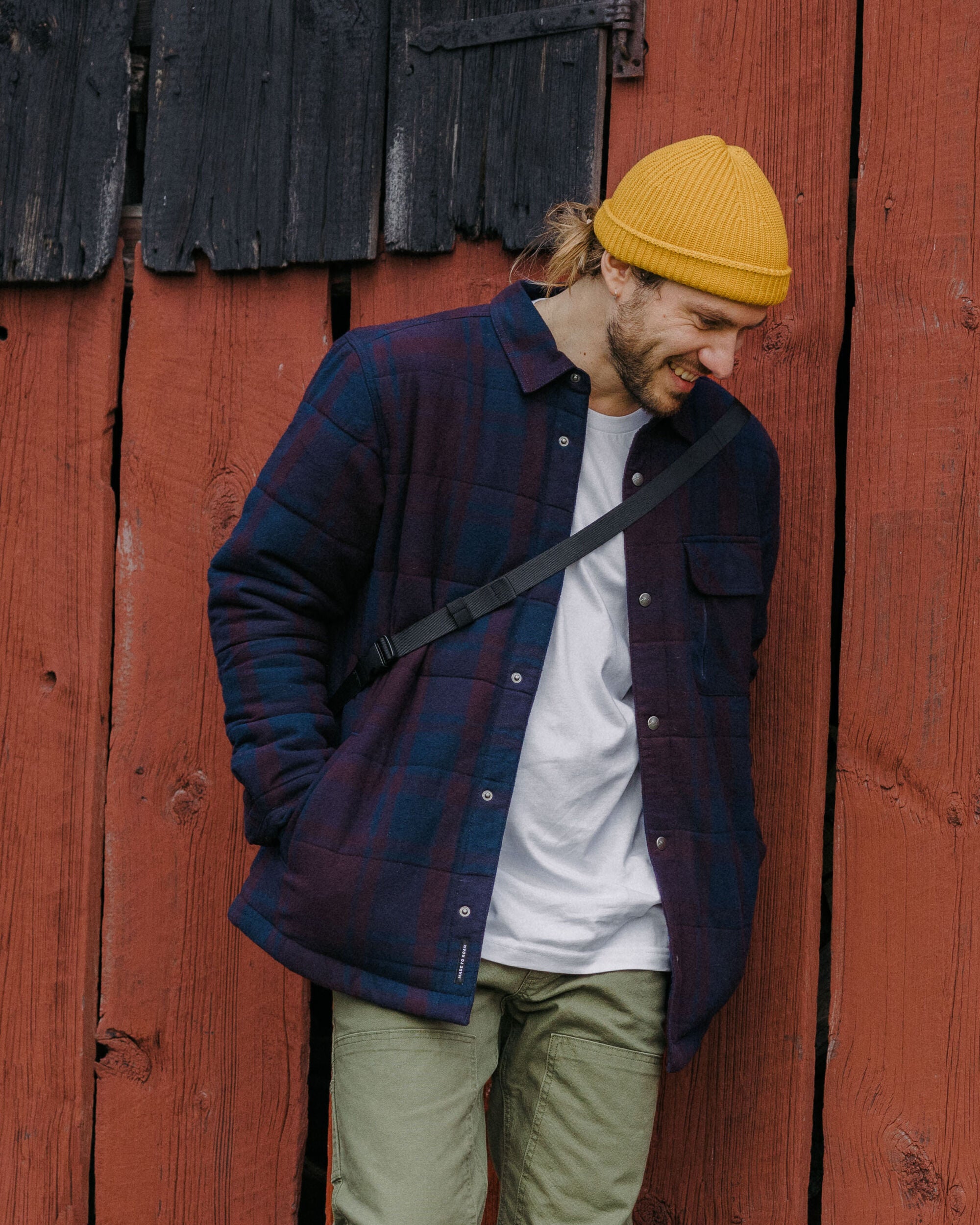 Taranaki Quilted Overshirt - Deep Plum/Deep Navy Check - Lifestyle