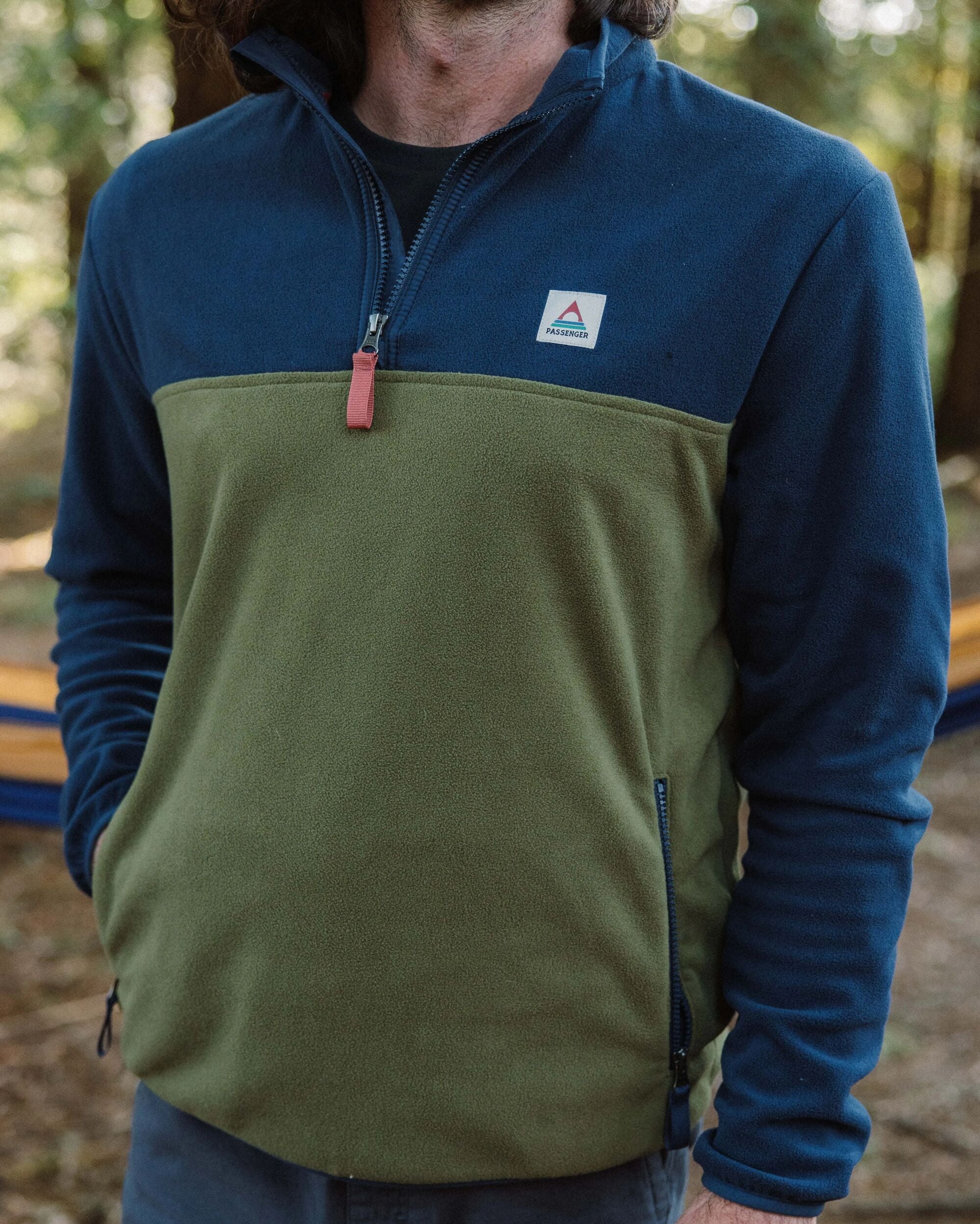 Set Off Recycled Polar 1/4 Zip Fleece - Rich Navy/Khaki - Lifestyle