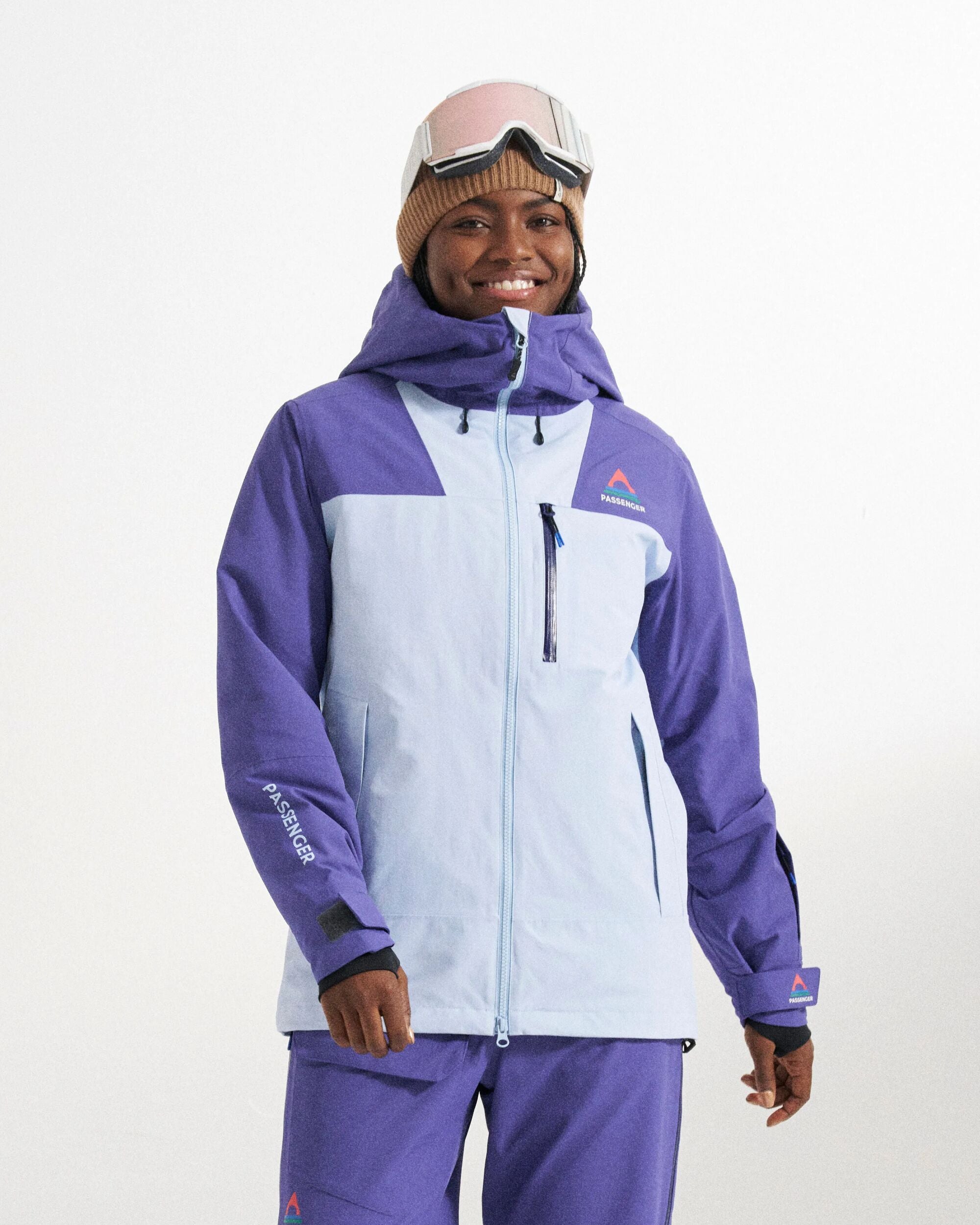 Snowscape Women's Recycled Jacket - Purple Indigo/Ice Blue - Studio Model