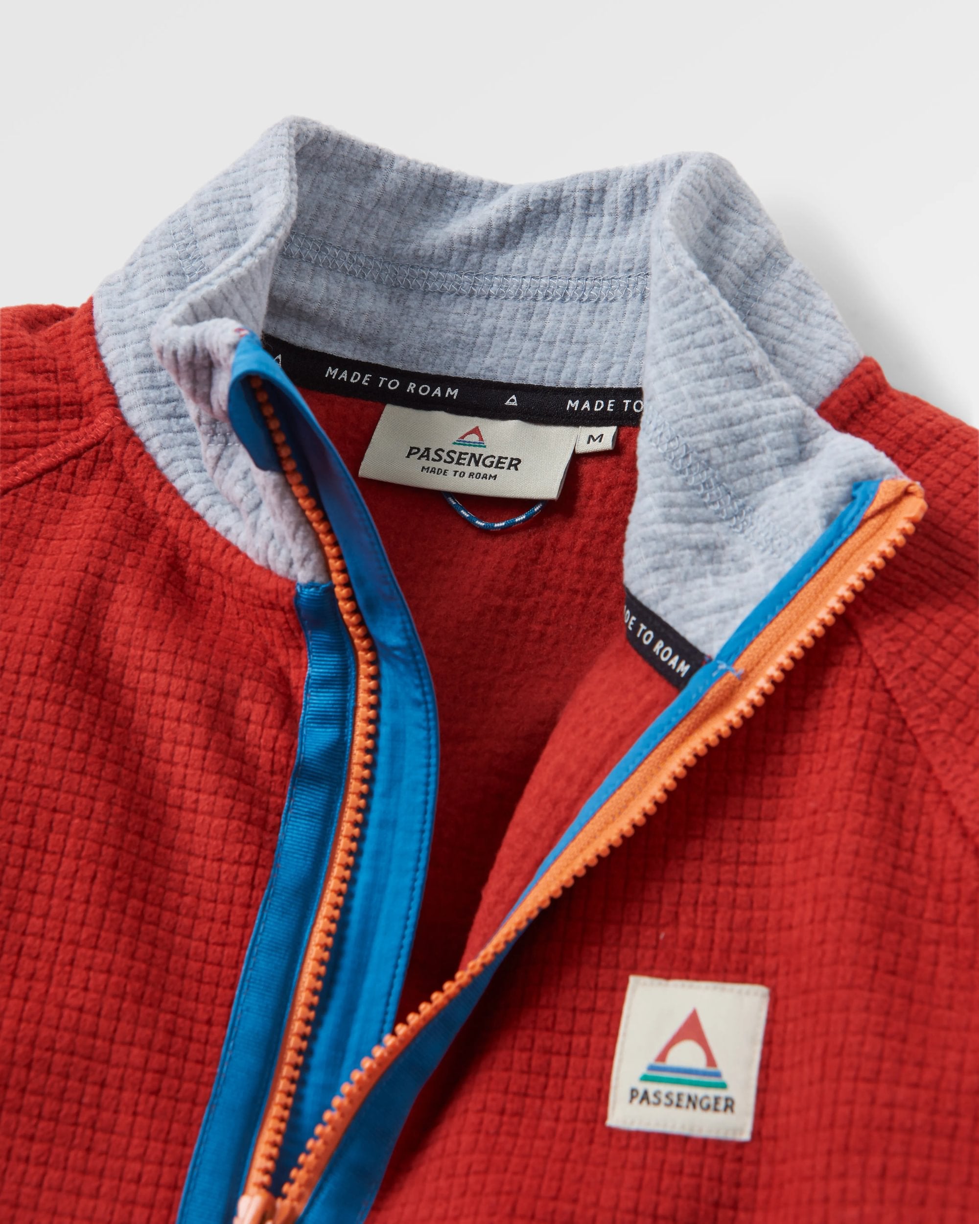 Overlook Recycled Grid Polar Fleece - Red Ochre/Grey Marl - Flatlay