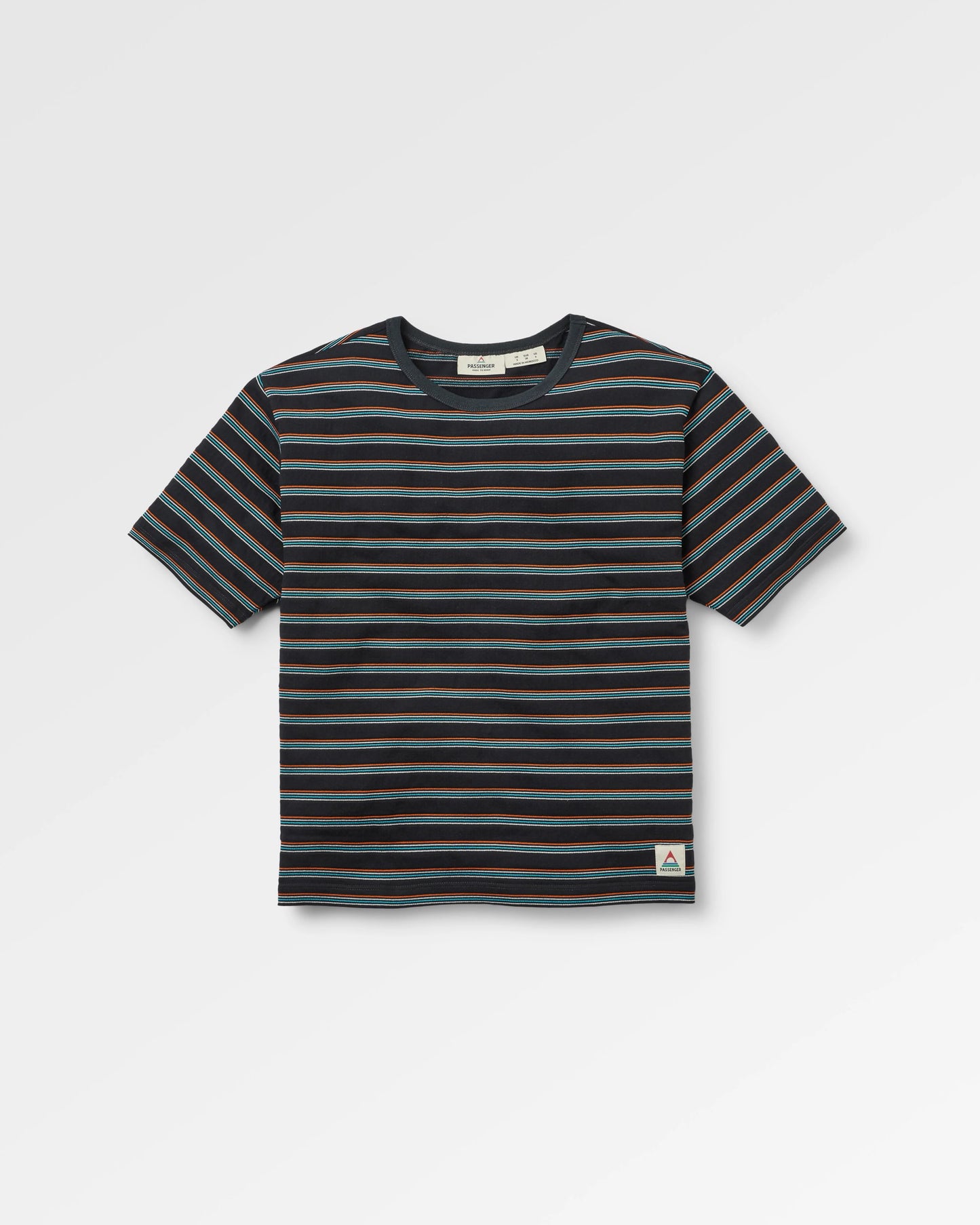 Retro Vibes Organic Cotton T-Shirt - Black Multi Stripe - Flatlay