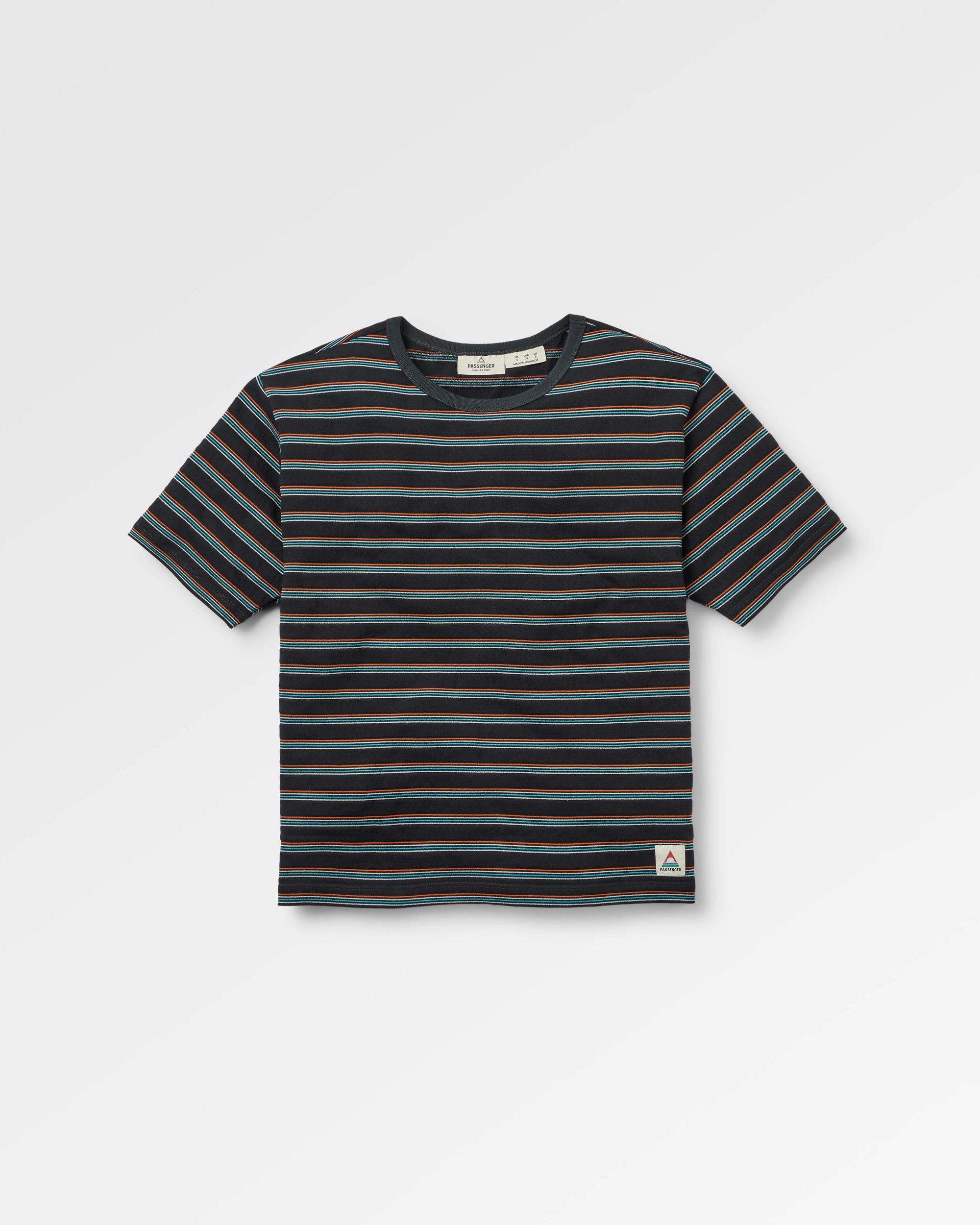 Retro Vibes Organic Cotton T-Shirt - Black Multi Stripe - Flatlay