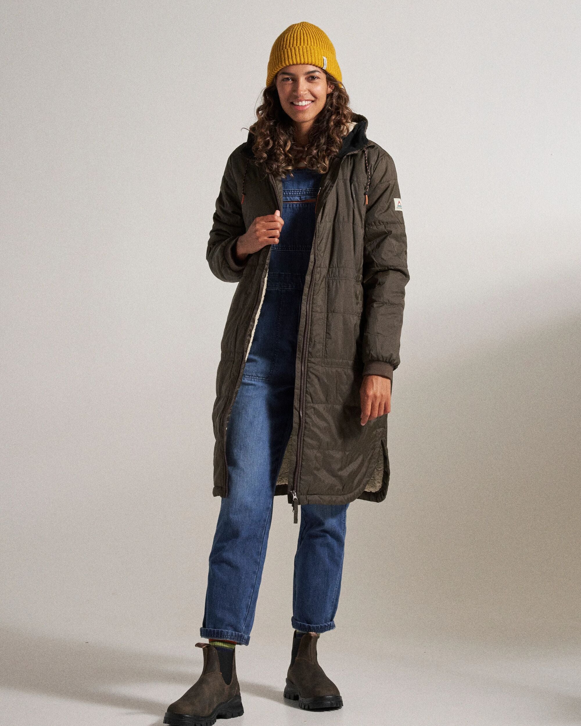 Flora Recycled Sherpa Lined Parka - Coffee - Studio Model