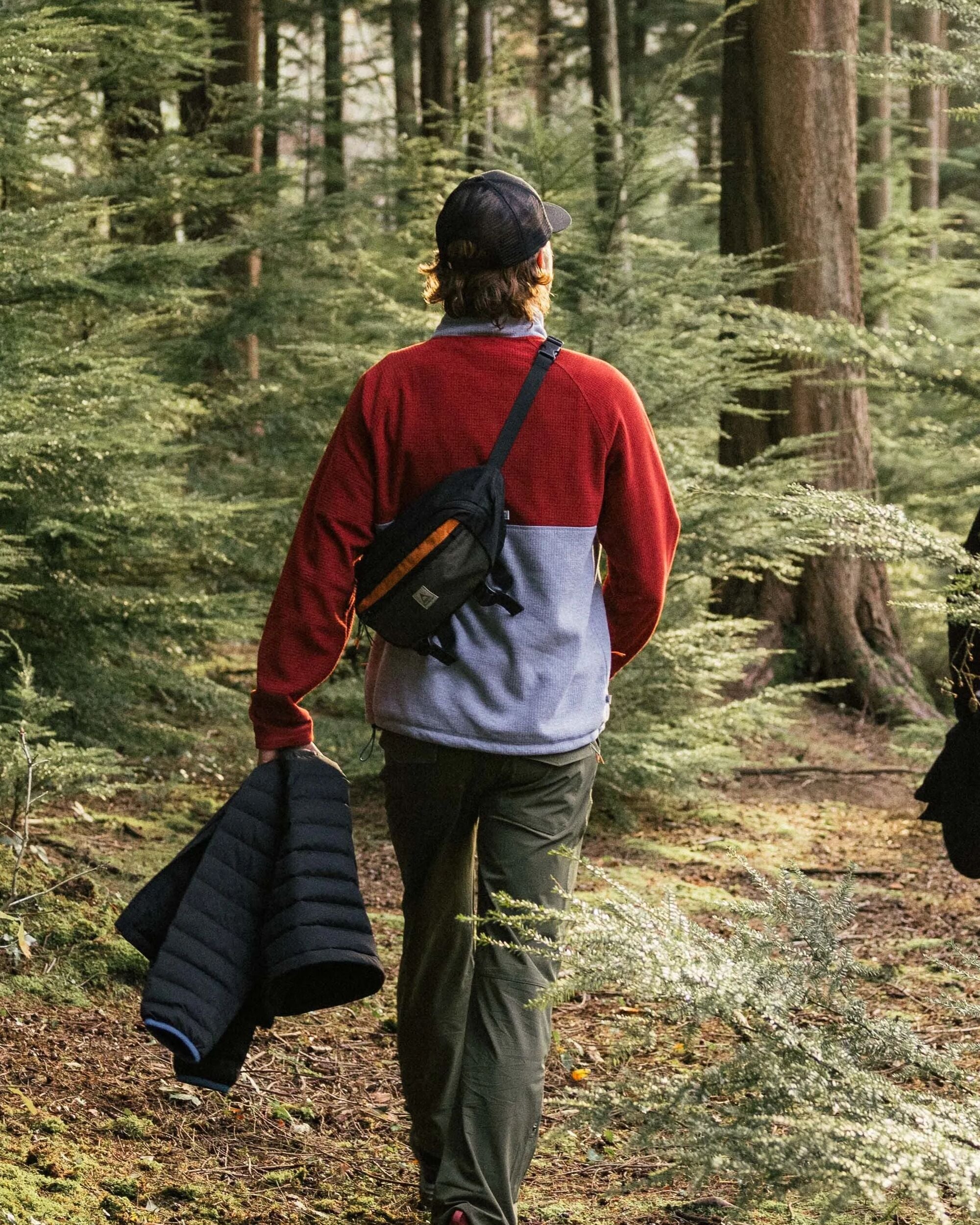 Overlook Recycled Grid Polar Fleece - Red Ochre/Grey Marl - Lifestyle