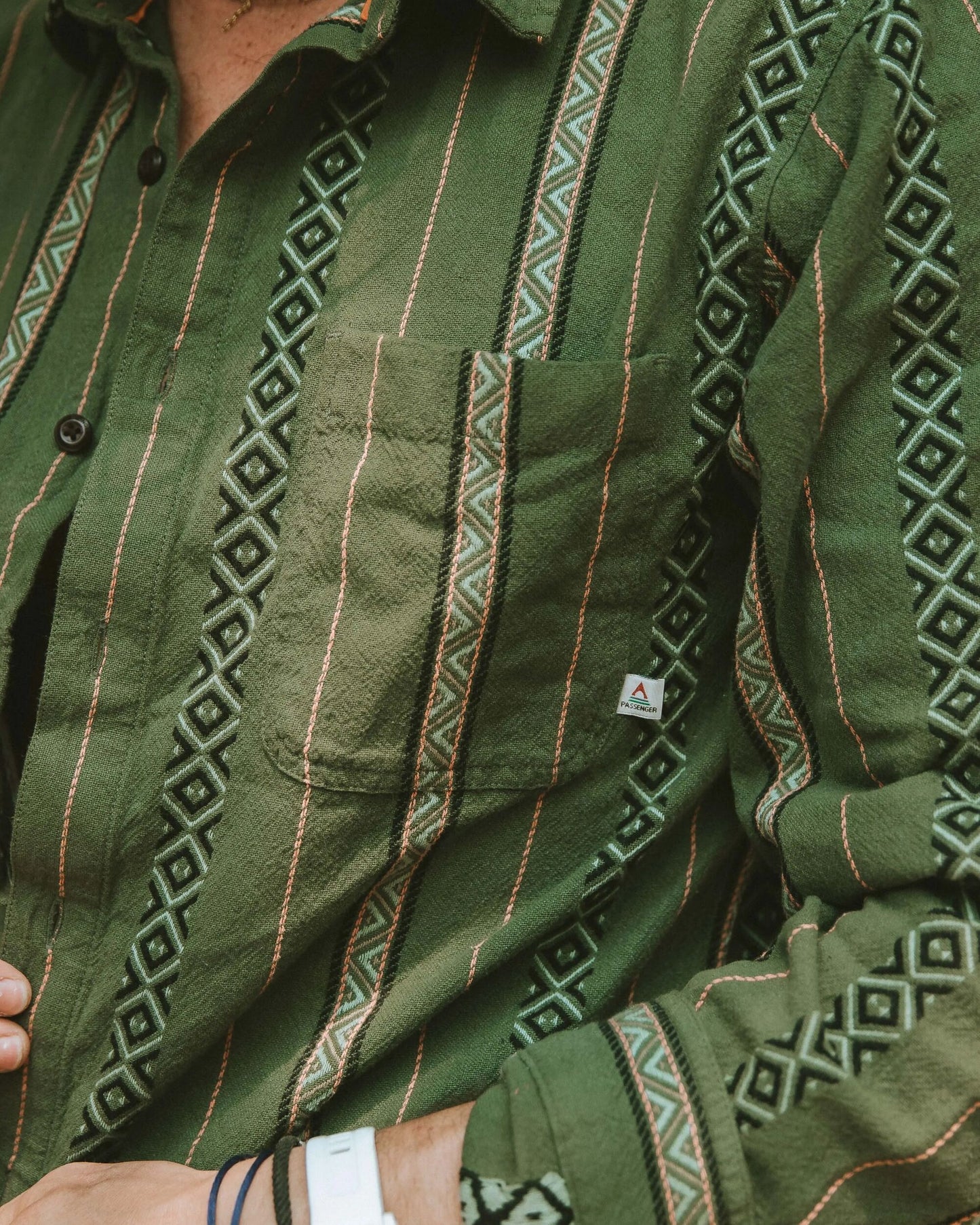 Voyage Jacquard Shirt - Wild Green Stripe - Lifestyle