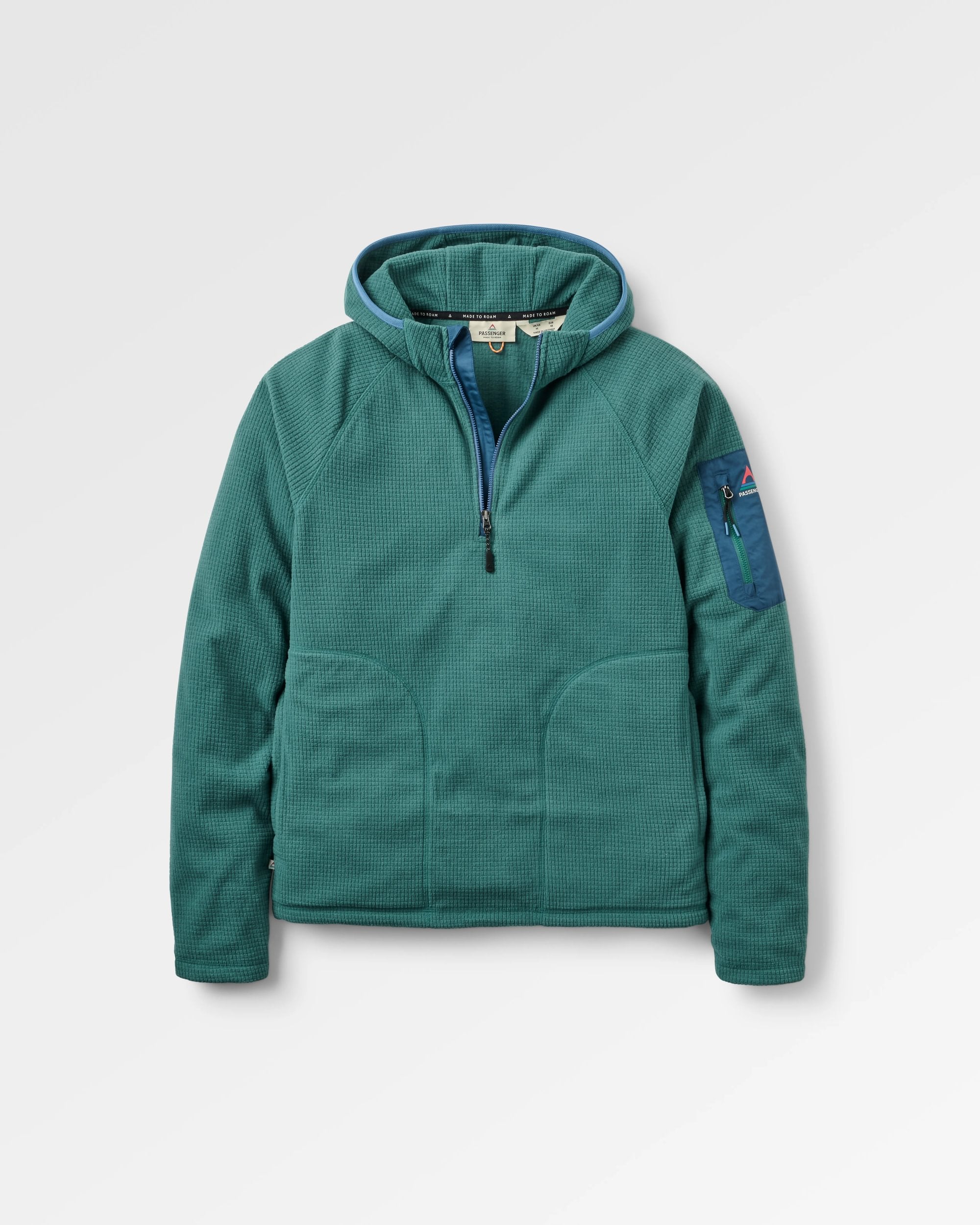 Forestscape Recycled Grid Fleece Hoodie - Deep Ocean - Flatlay