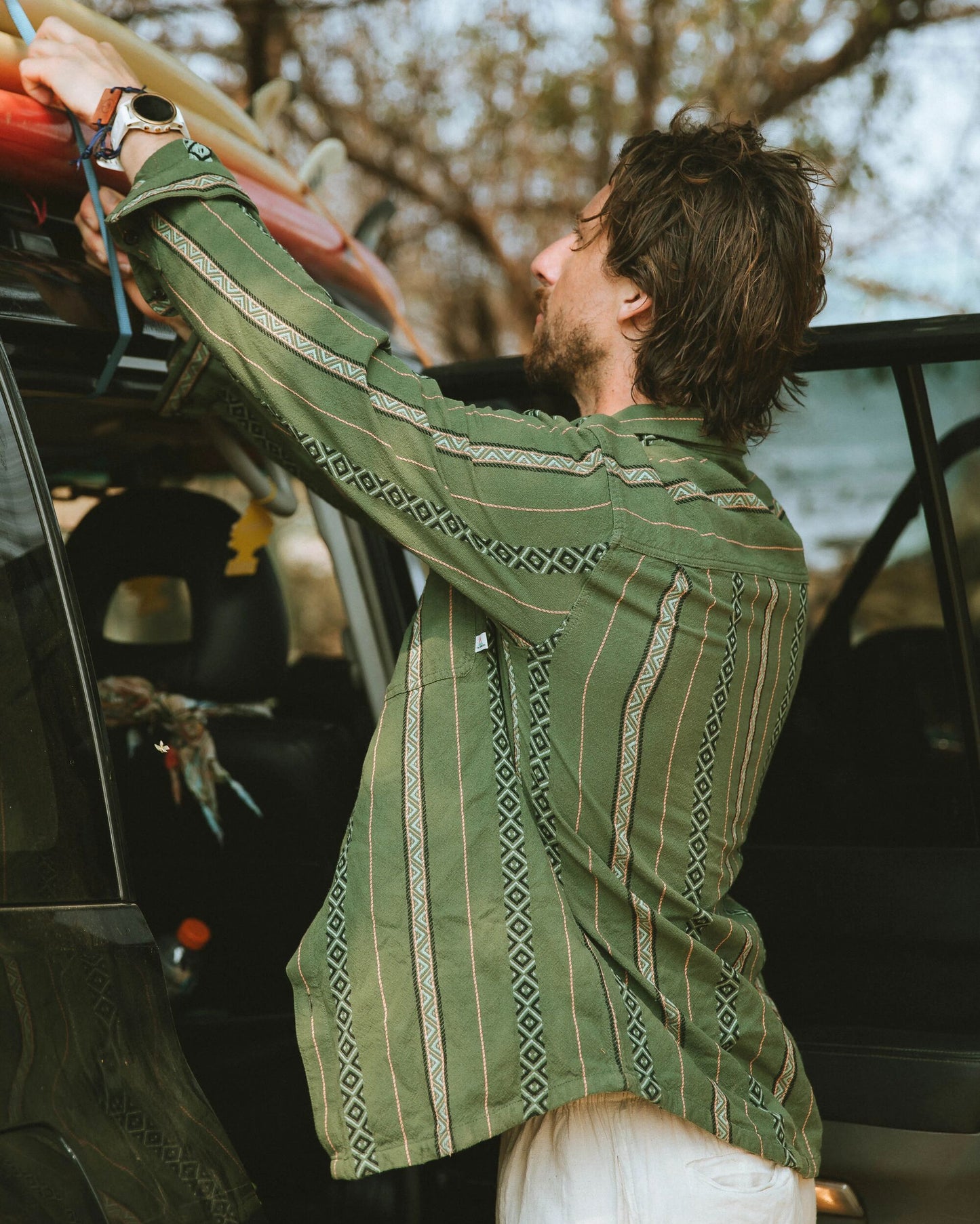 Voyage Jacquard Shirt - Wild Green Stripe - Lifestyle