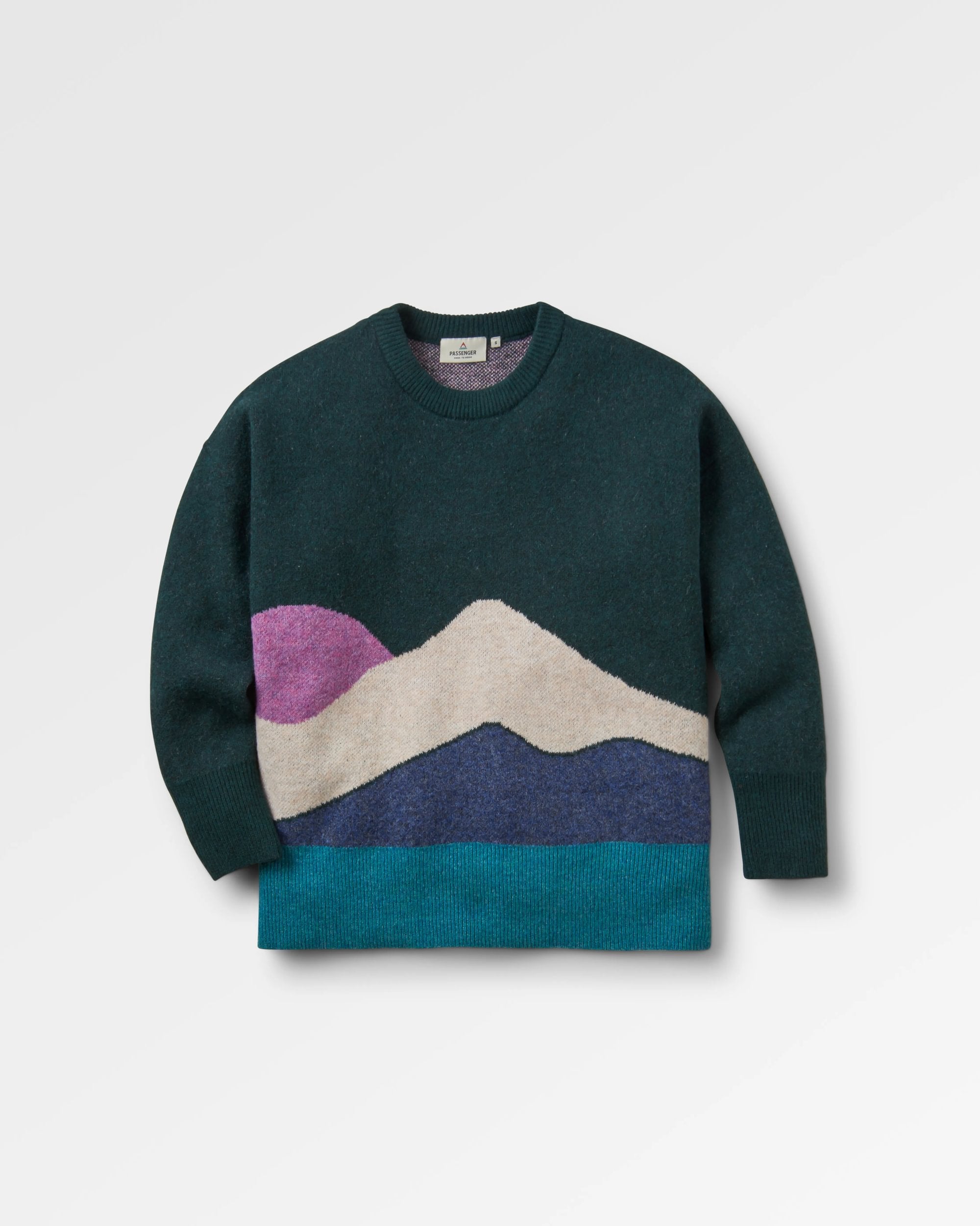 Vista Recycled Knitted Jumper - Rain Forest - Flatlay