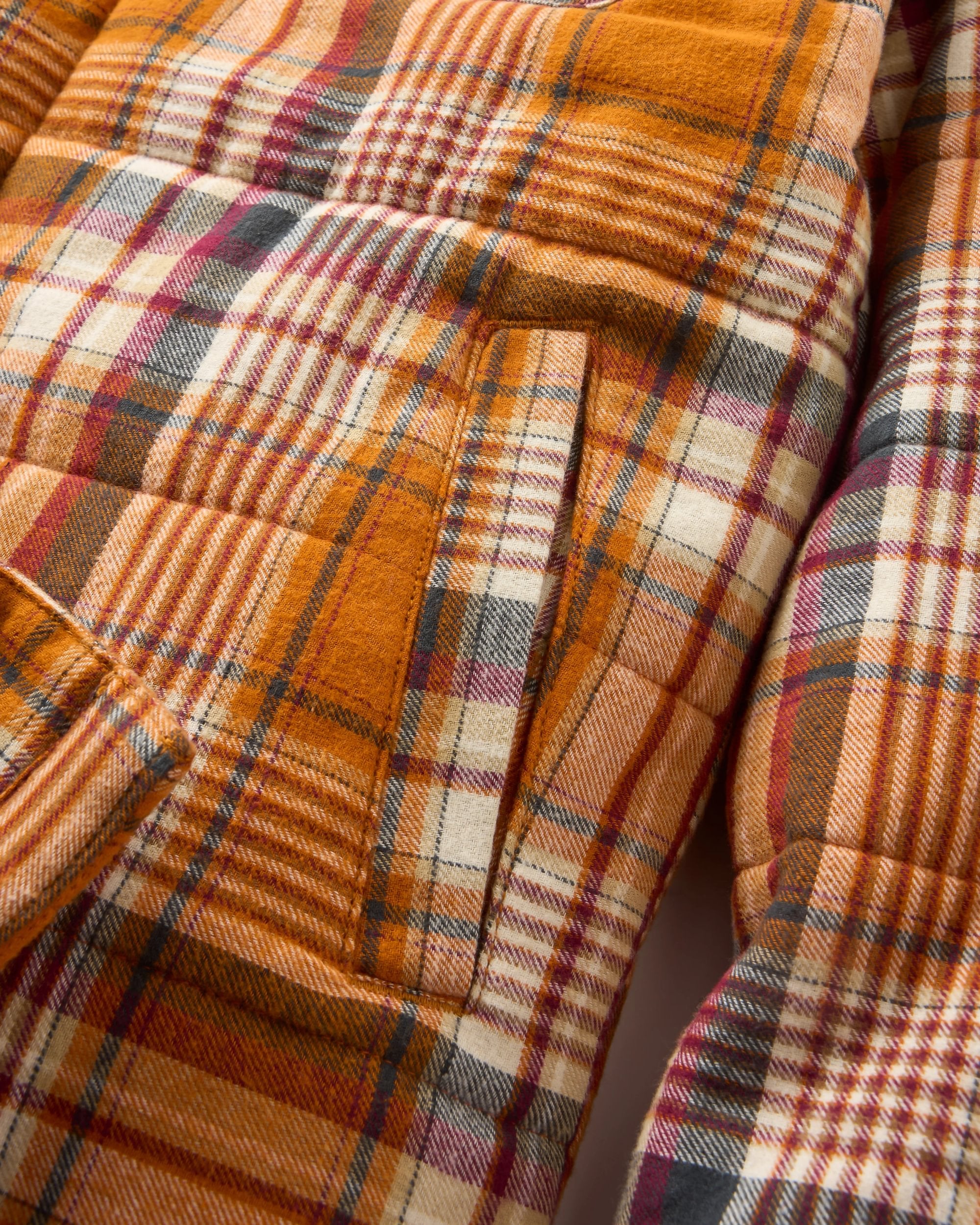 Taranaki Quilted Overshirt - Retro Orange Check - Flatlay