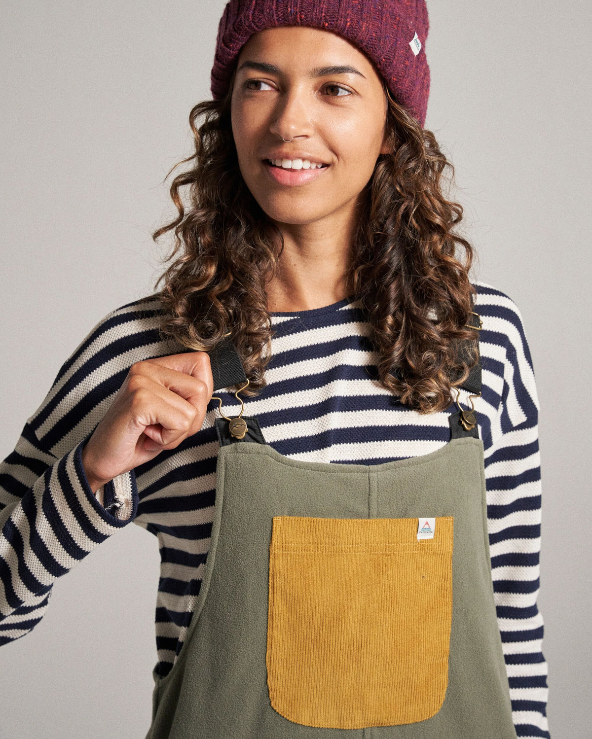 Ace Polar Fleece Dungarees - Dusty Olive - Studio Model