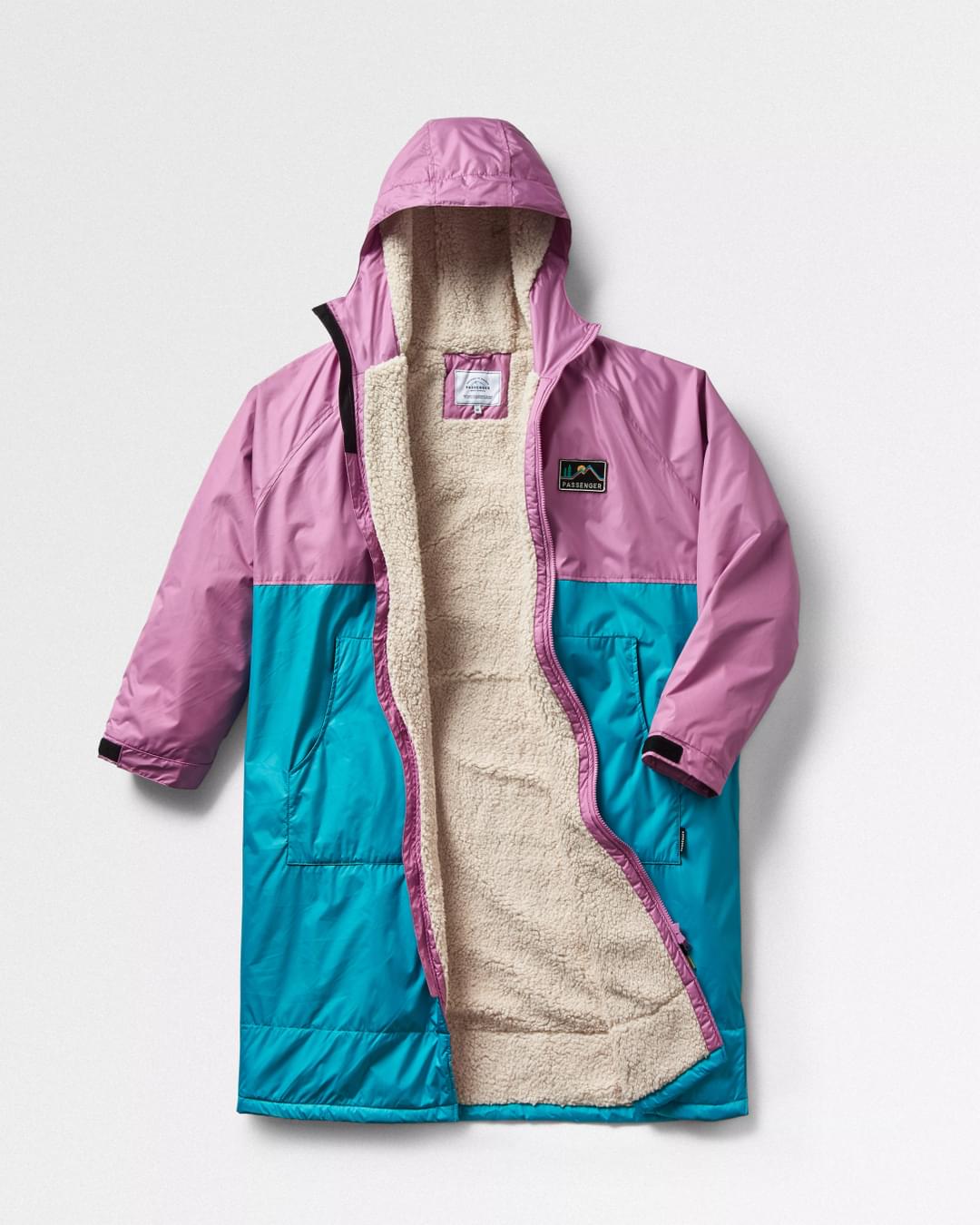 Roaming Recycled Sherpa Lined Changing Robe - Viridian Green/Orchid - Flatlay