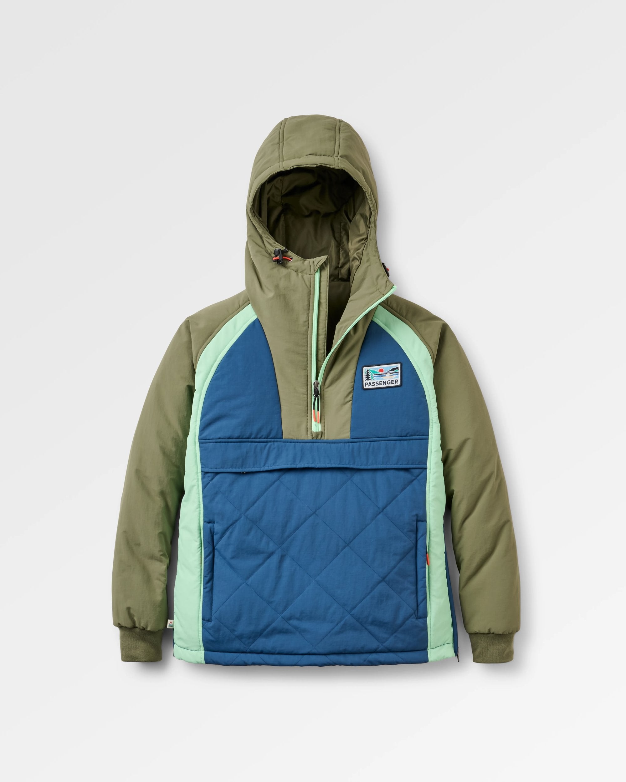 Ocean Recycled Insulated Anorak - Dark Denim/ Dusty Olive - Flatlay