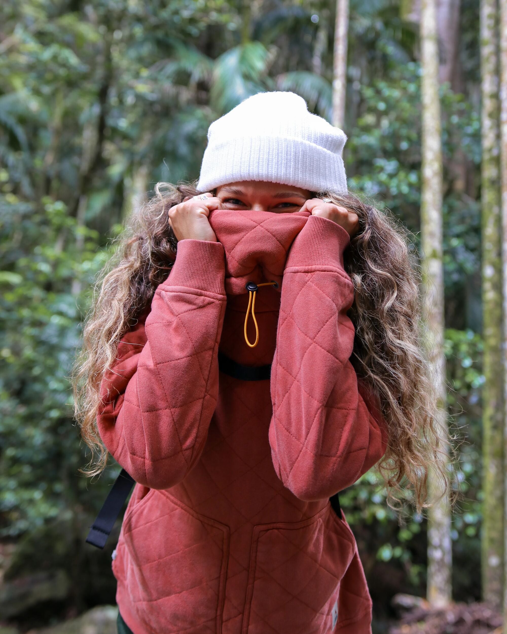 Clementine Recycled Quilted High Neck - Red Ochre - Lifestyle