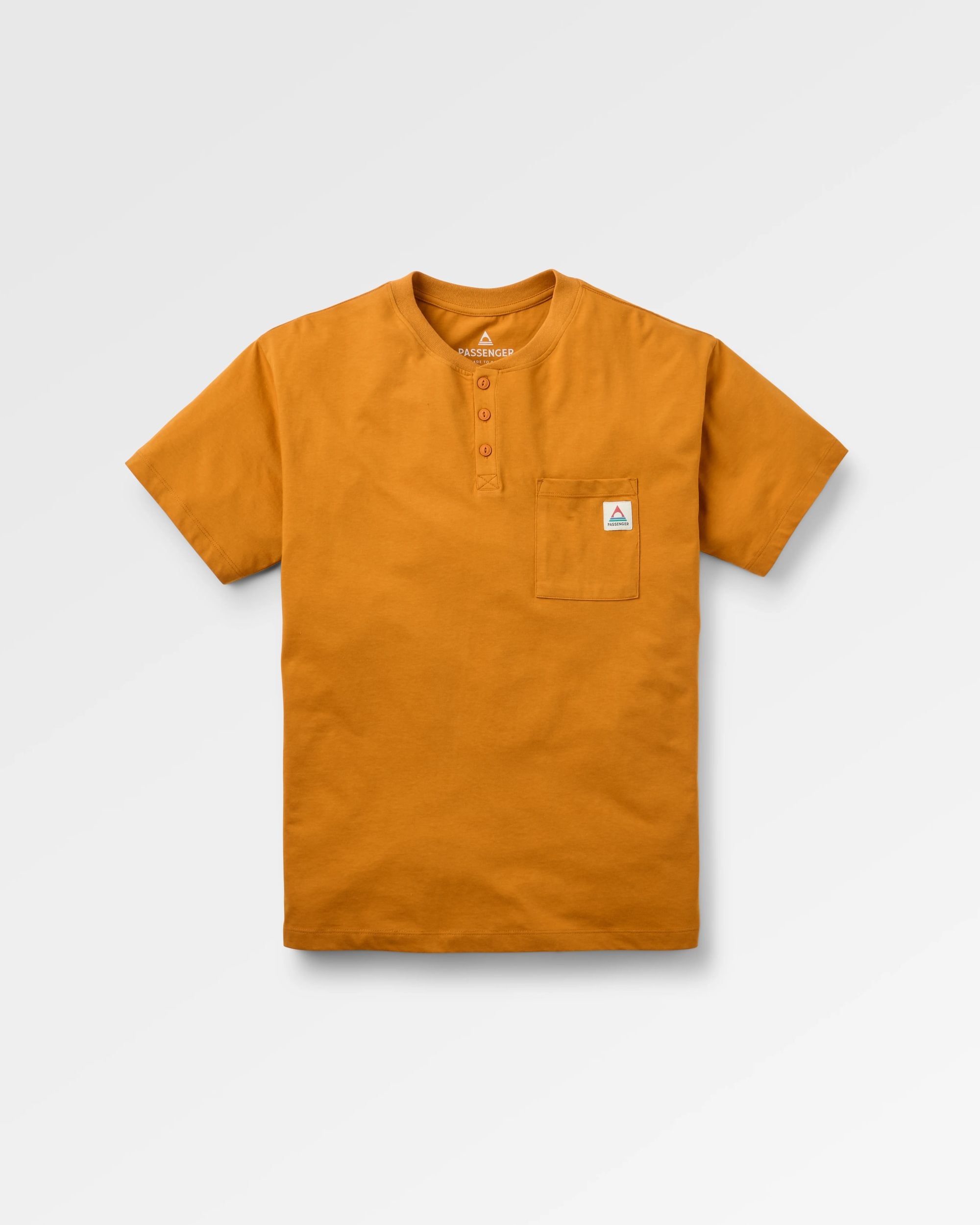 Heritage Relaxed Fit Henley T-shirt - Retro Orange - Flatlay