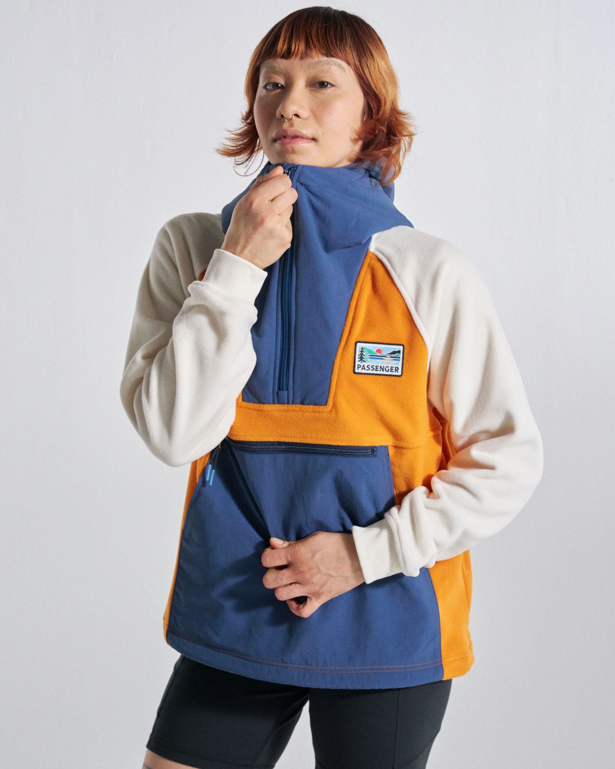 Alexander Hooded Polartec® Fleece - Sunrise Orange - Studio Model