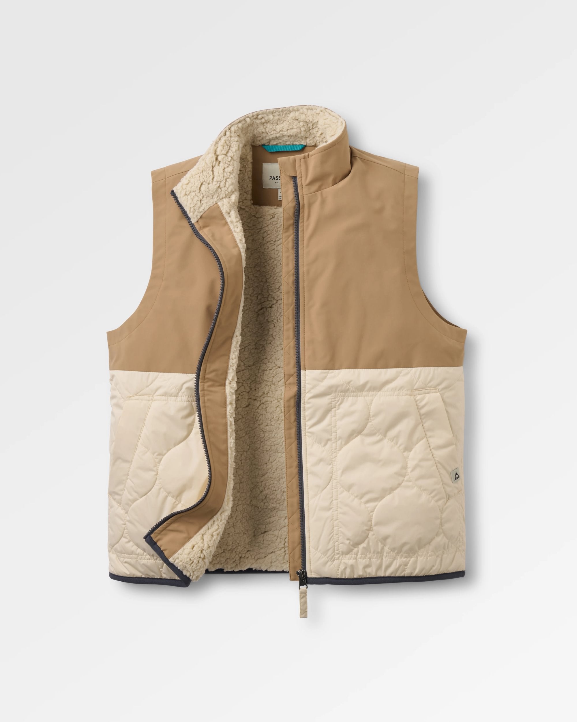 Flora Sherpa Lined Short Gilet - Biscuit/Oat - Flatlay