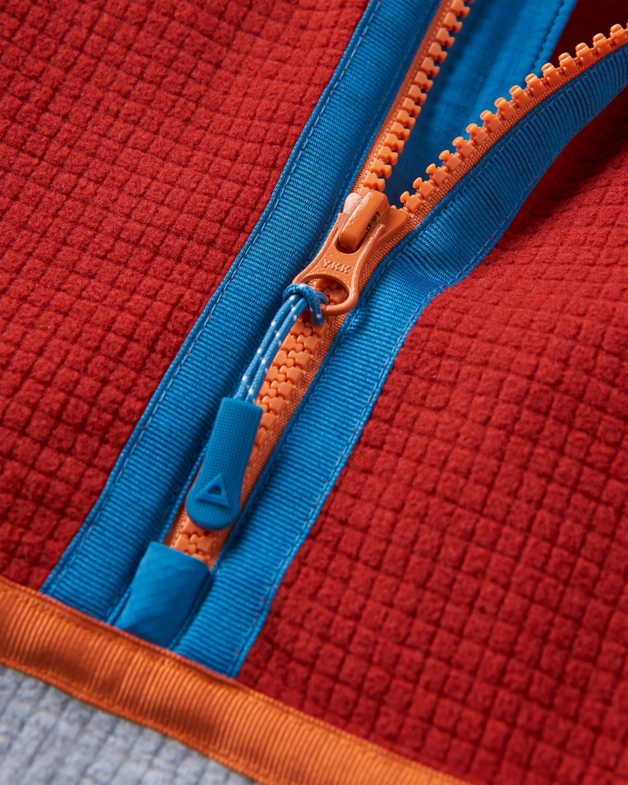 Overlook Recycled Grid Polar Fleece - Red Ochre/Grey Marl - Flatlay