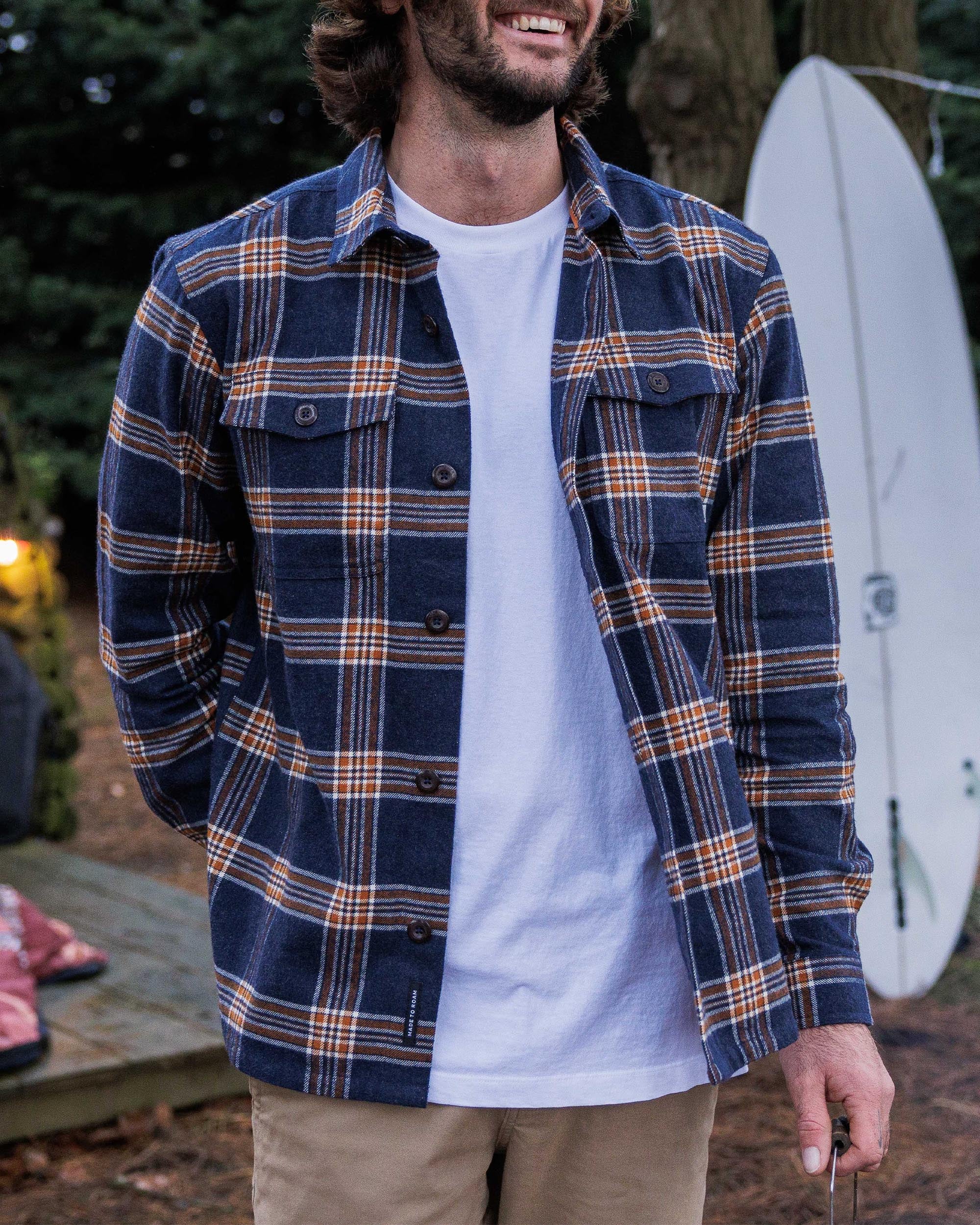 Rustic Organic Cotton Heavyweight Overshirt - Rich Navy Check - Lifestyle