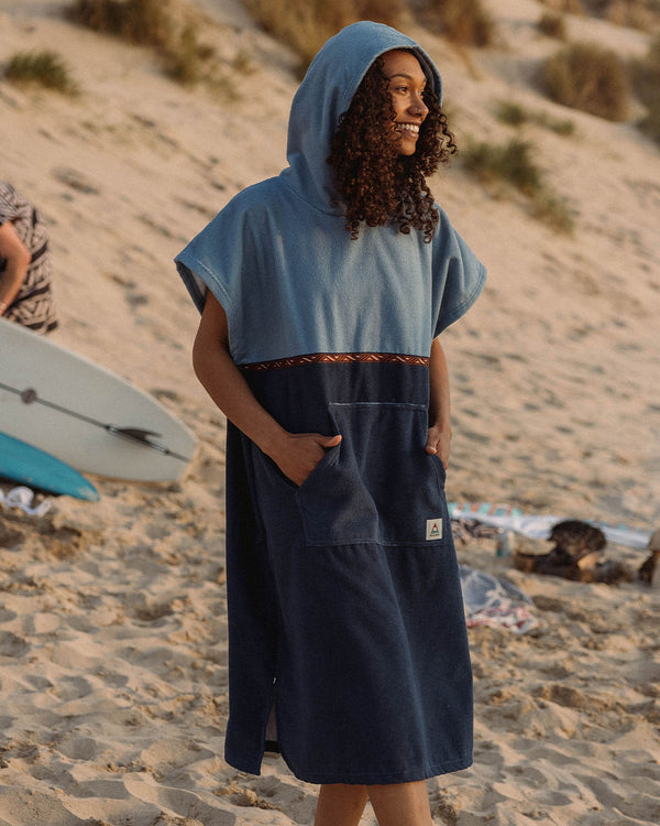 Womens_Baja Recycled Towel Poncho - Provincial Blue/ Dark Denim