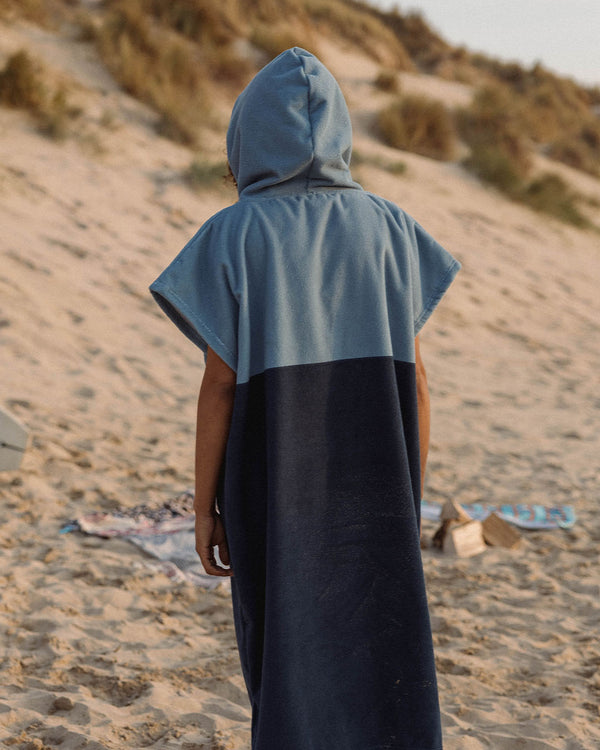 Womens_Baja Recycled Towel Poncho - Provincial Blue/ Dark Denim