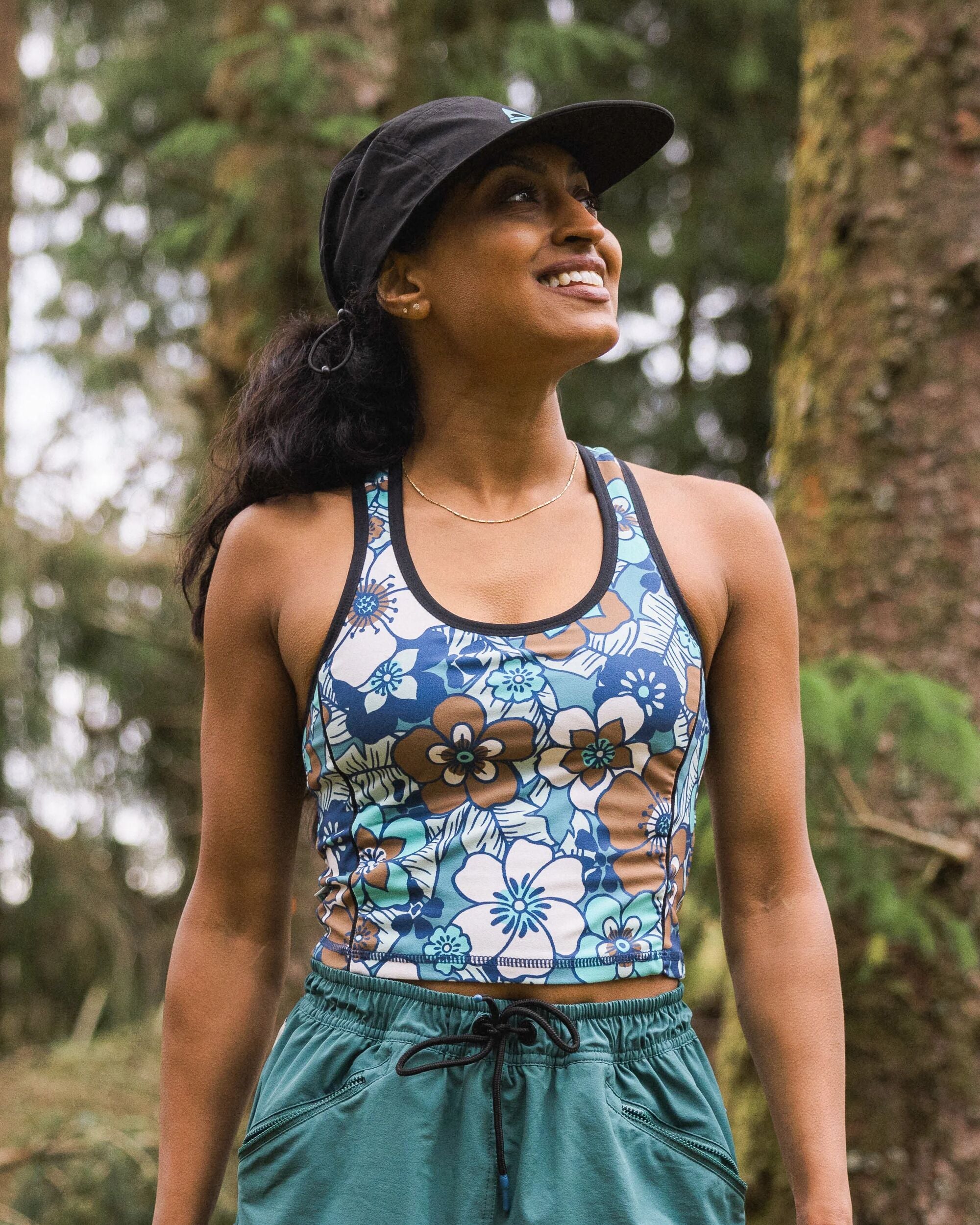 Mantra Recycled Active Crop Top - Vintage Floral Aqua - Lifestyle