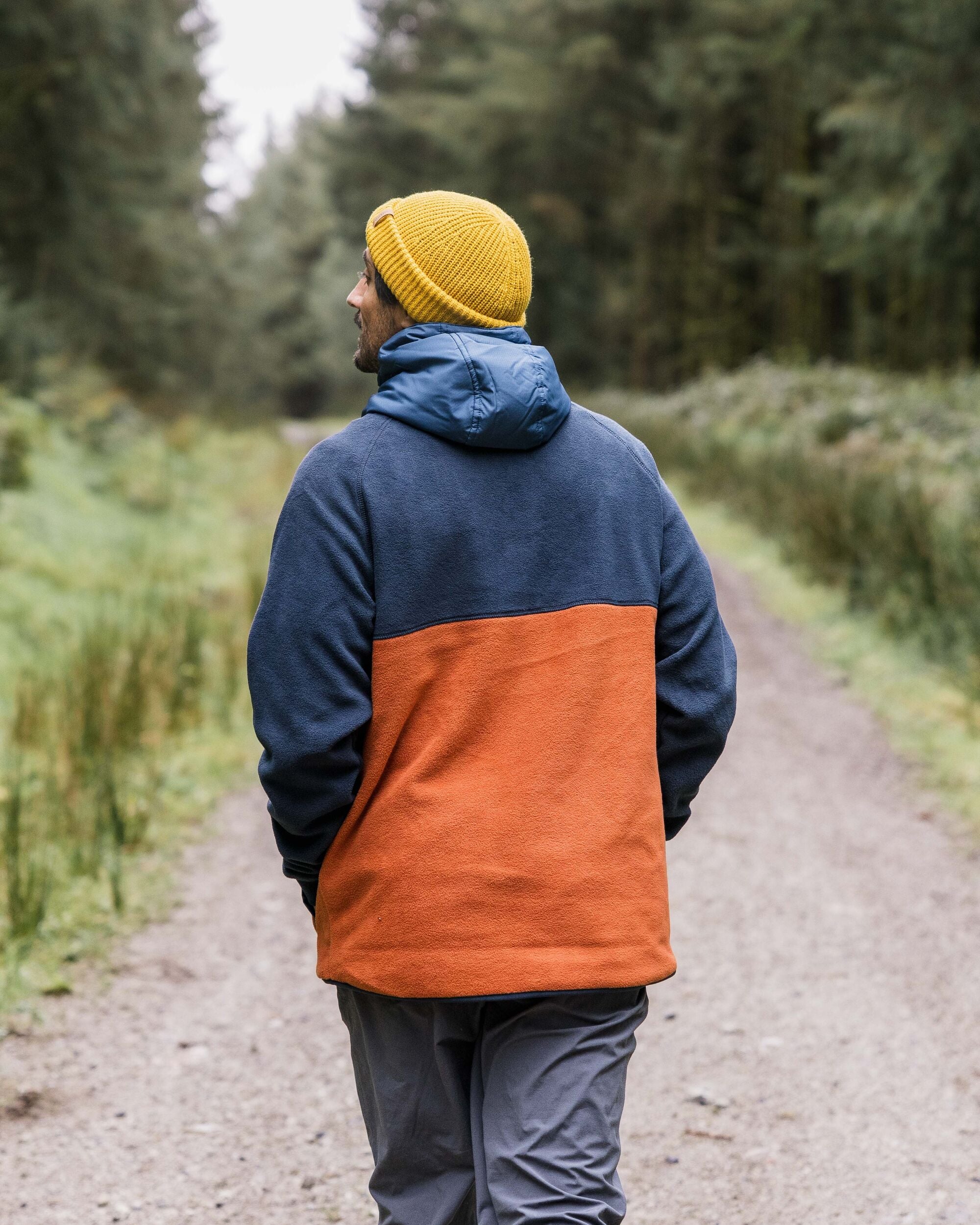 Woodland Hooded 1/2 Zip Recycled Polar Fleece - Deep Navy/Baked Clay - Lifestyle