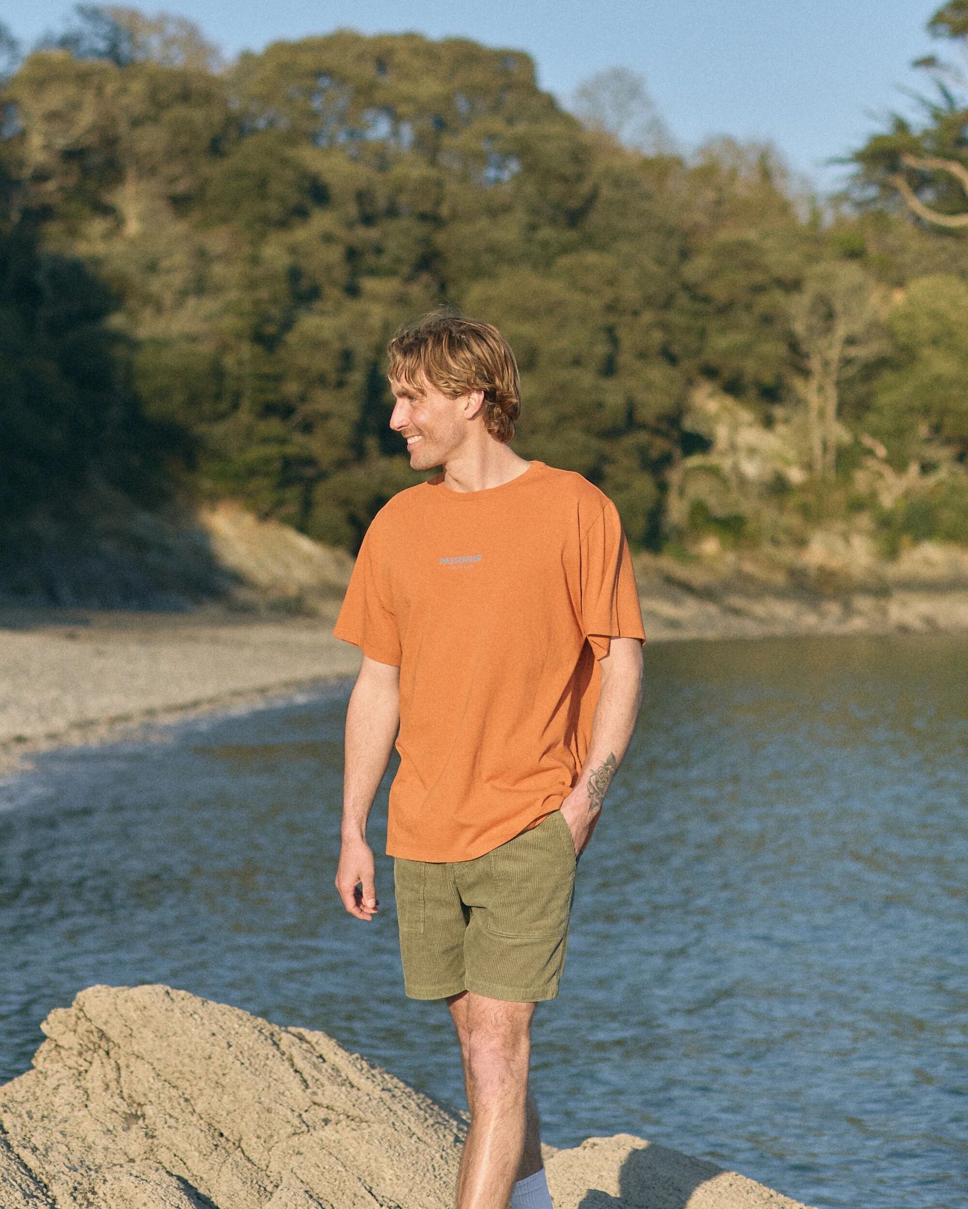 Passenger Recycled Cotton T-Shirt - Sunset Orange - Lifestyle