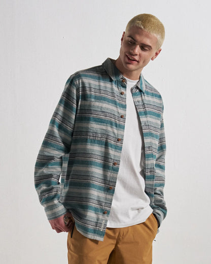 Backcountry Stripe Light Shirt - Grey Marl/Mediterranean Stripe - Studio Model