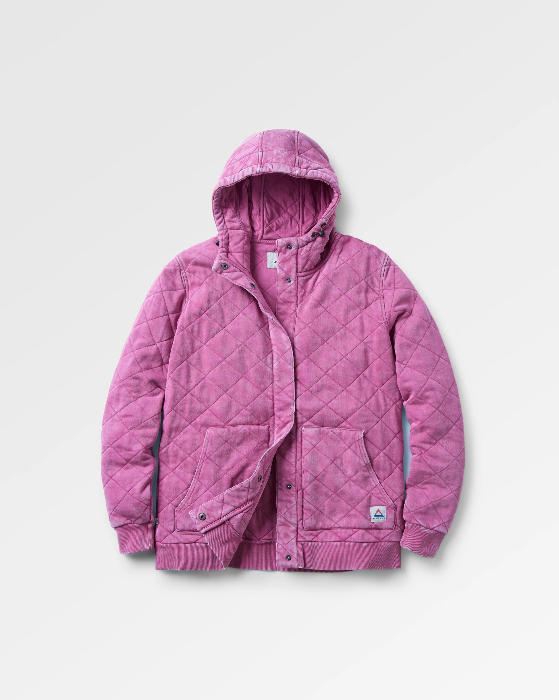 Clementine Recycled Quilted Popper Up Hoodie - Mauve Haze