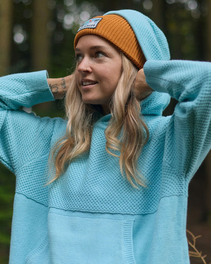 Cove Organic Cotton Knitted Hoodie - Retro Blue  - Lifestyle