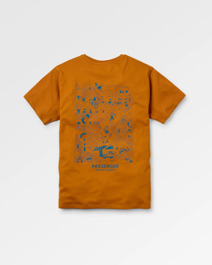 Roam Slow Men's Recycled Cotton T-Shirt - Retro Orange - Flatlay