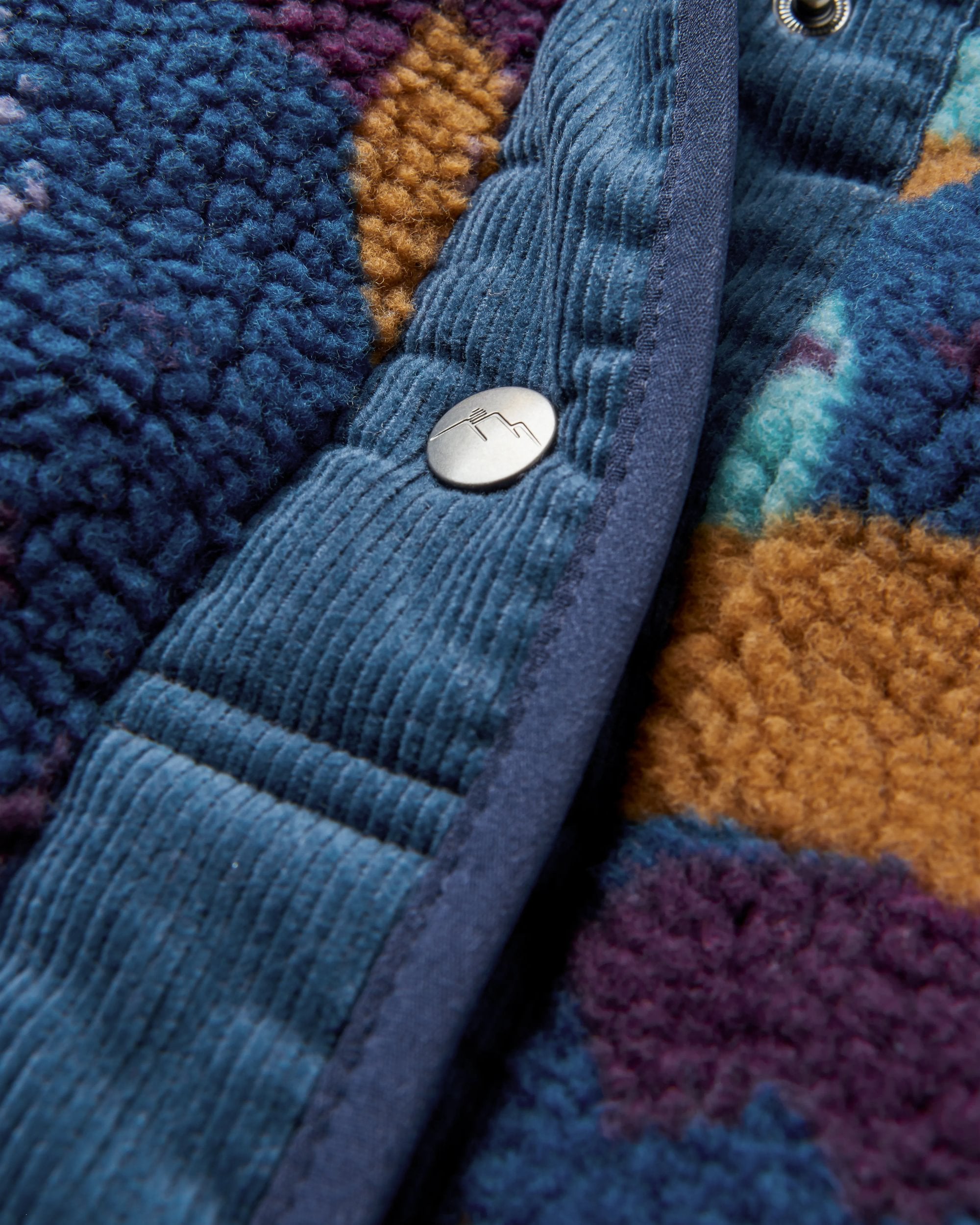 Clover Recycled Cotton-Lined Sherpa Fleece - Deep Blue Camo Pattern - Flatlay
