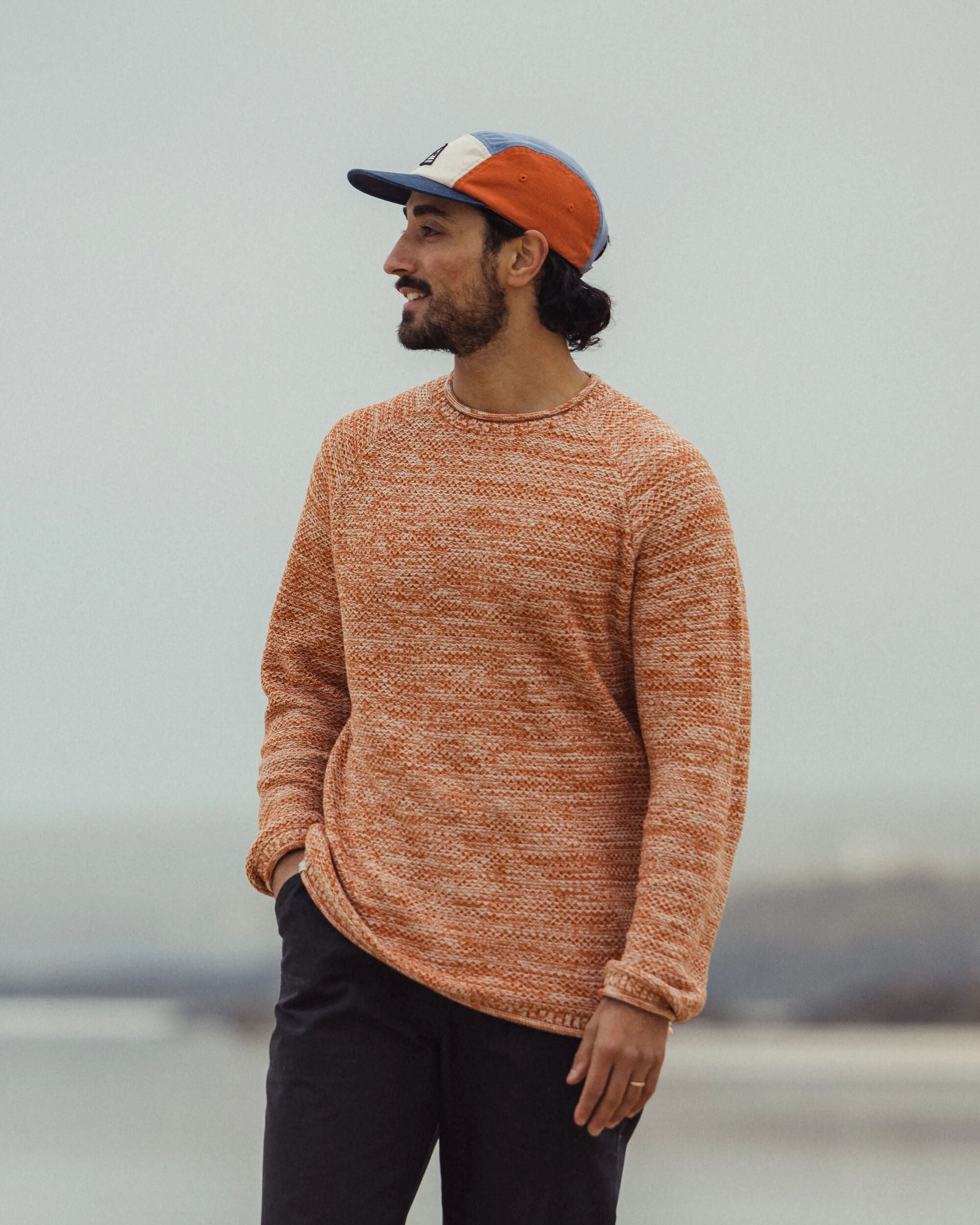 Shore Organic Cotton Knitted Jumper - Sunset Orange - Lifestyle