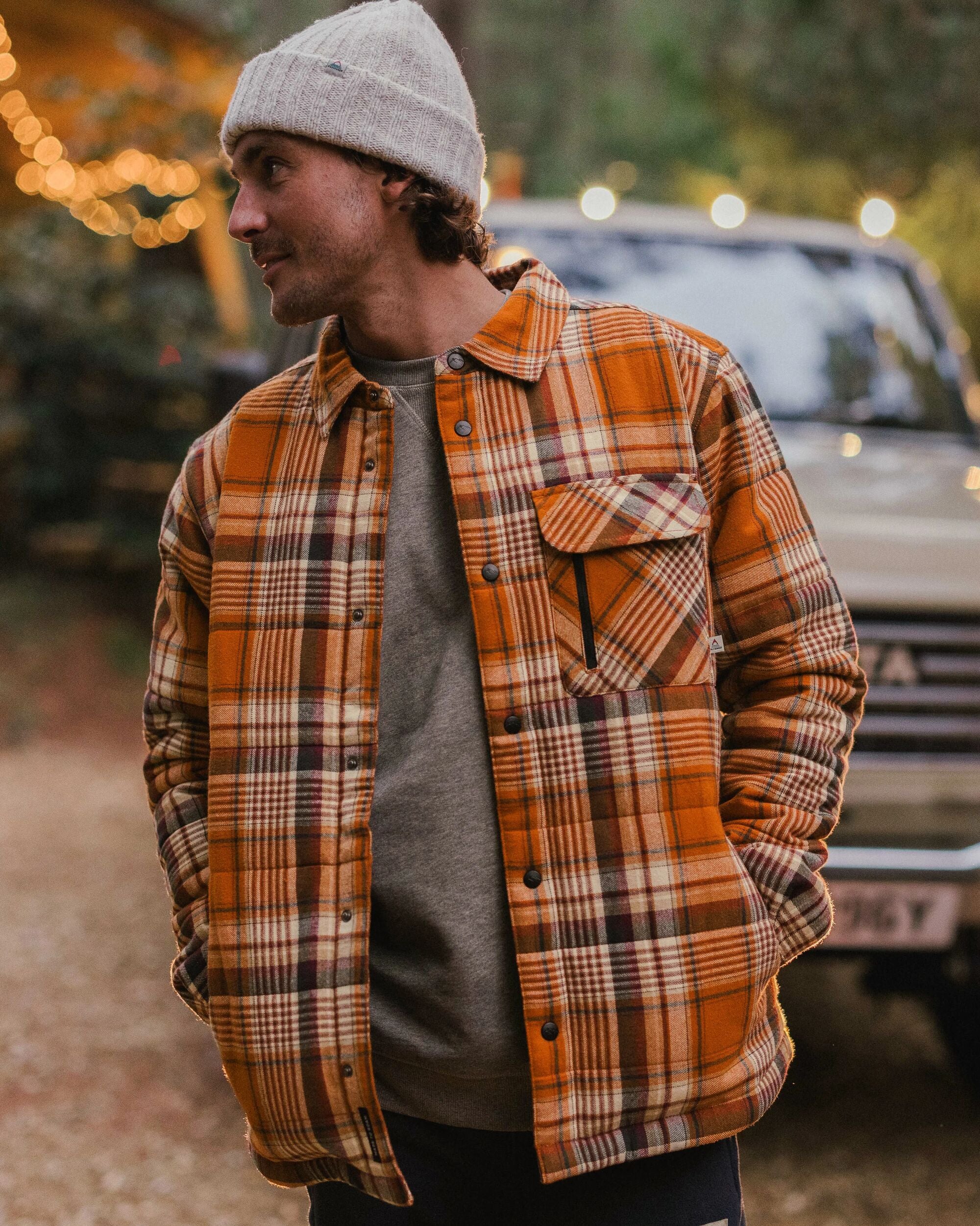 Taranaki Quilted Overshirt - Retro Orange Check - Lifestyle