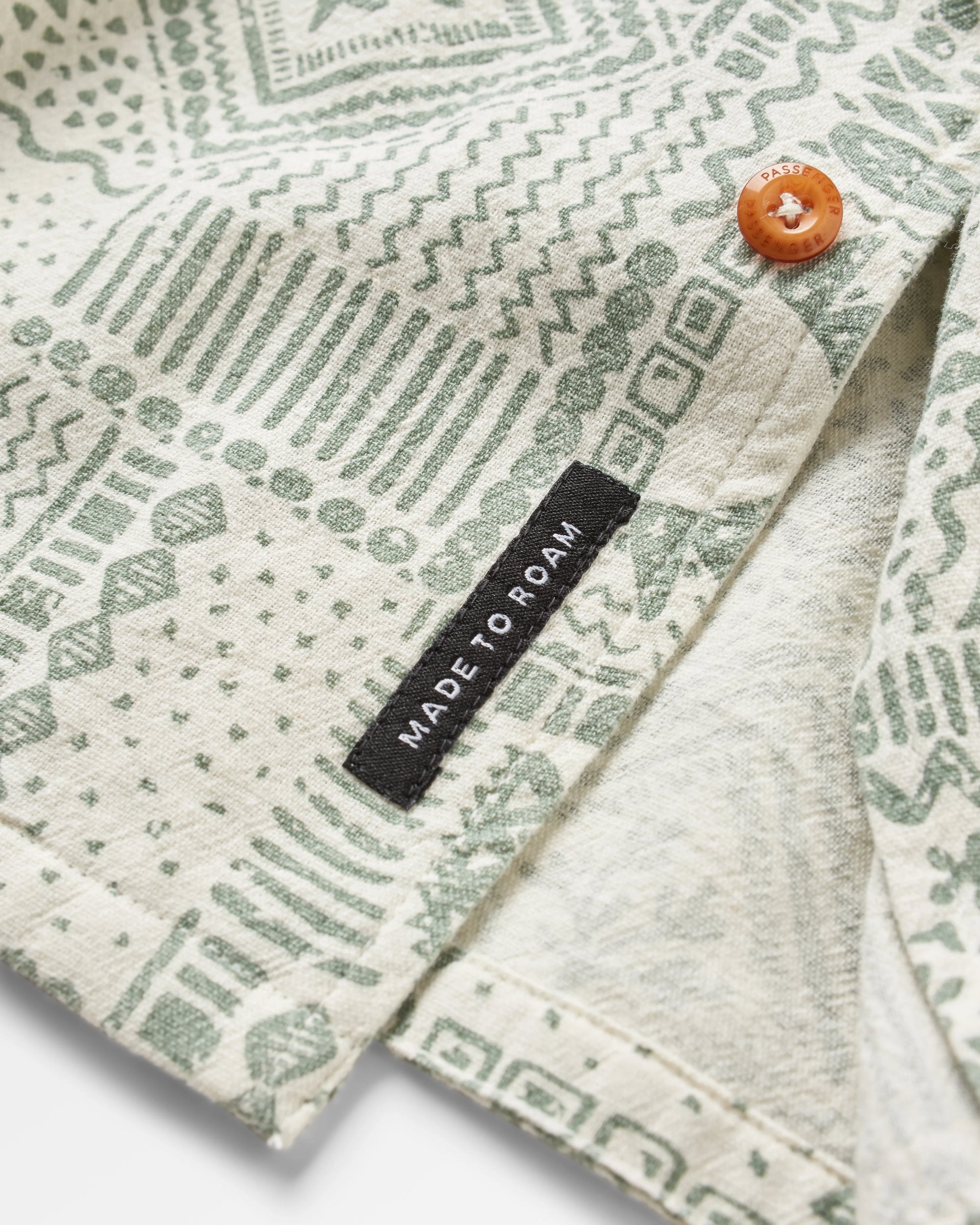 Cove Organic Cotton Short Sleeve Shirt - Vintage Patchwork Pistachio - Flatlay