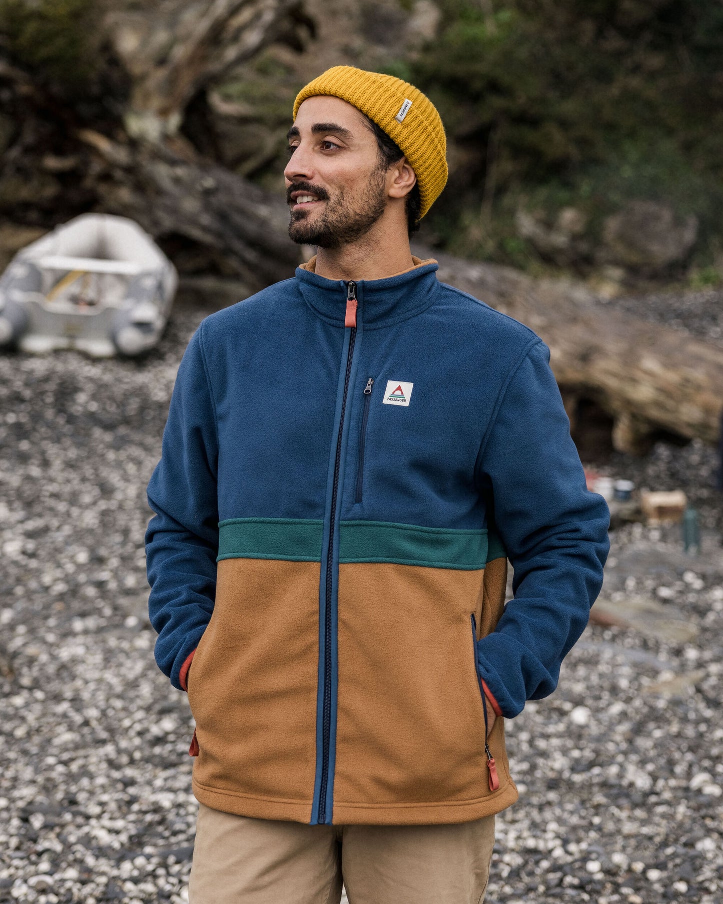 Ridge Full Zip Recycled Polar Fleece - Dark Denim/Toffee